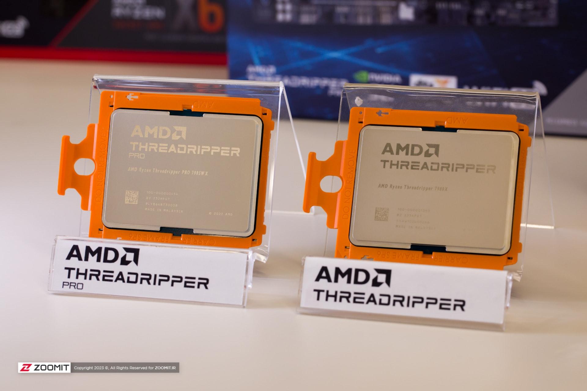 پردازنده AMD Threadripper 7980X و Threadripper Pro 7985WX کنار هم