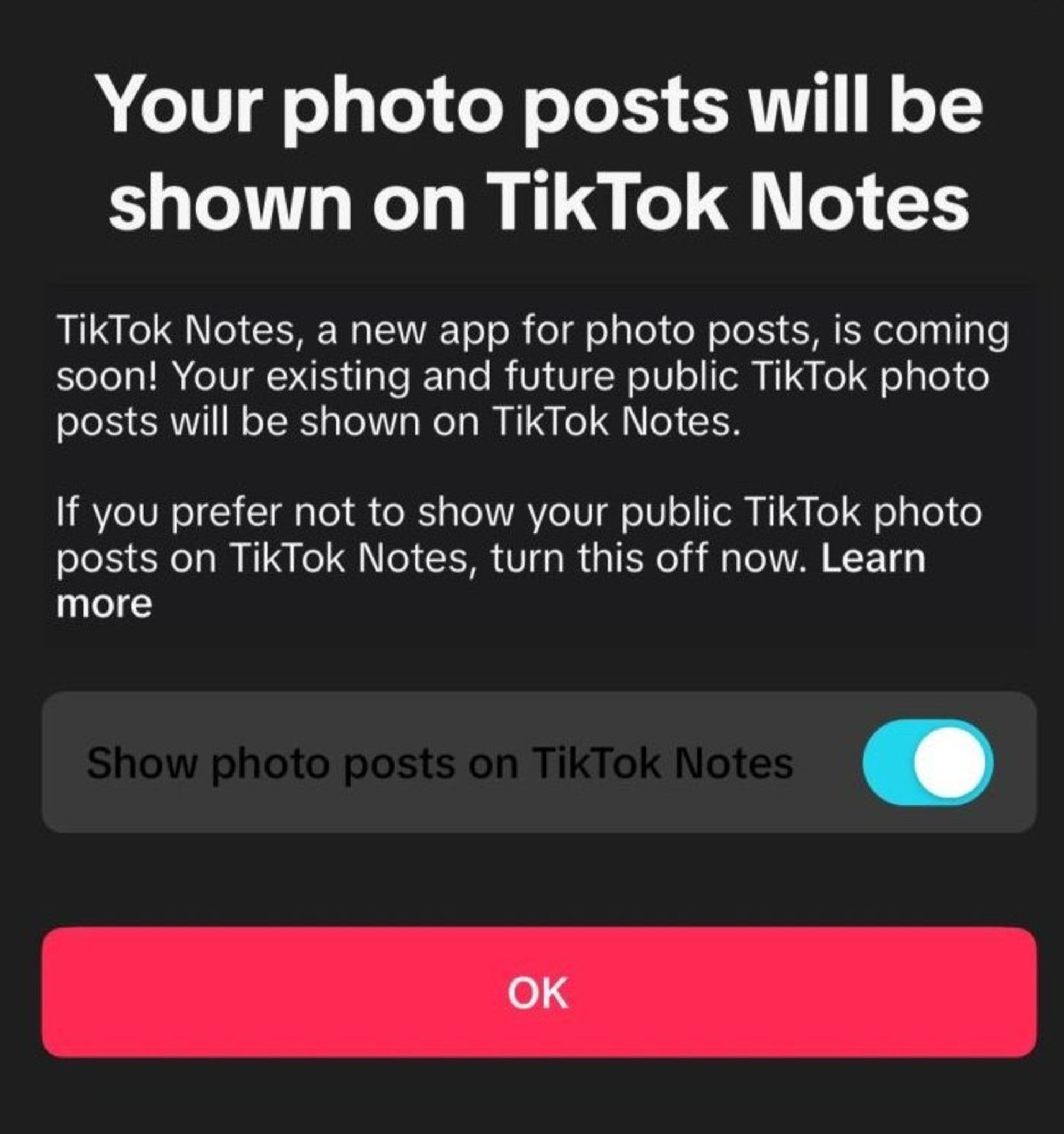 نوتیفیکیشن اپلیکیشن جدید tikTok Notes