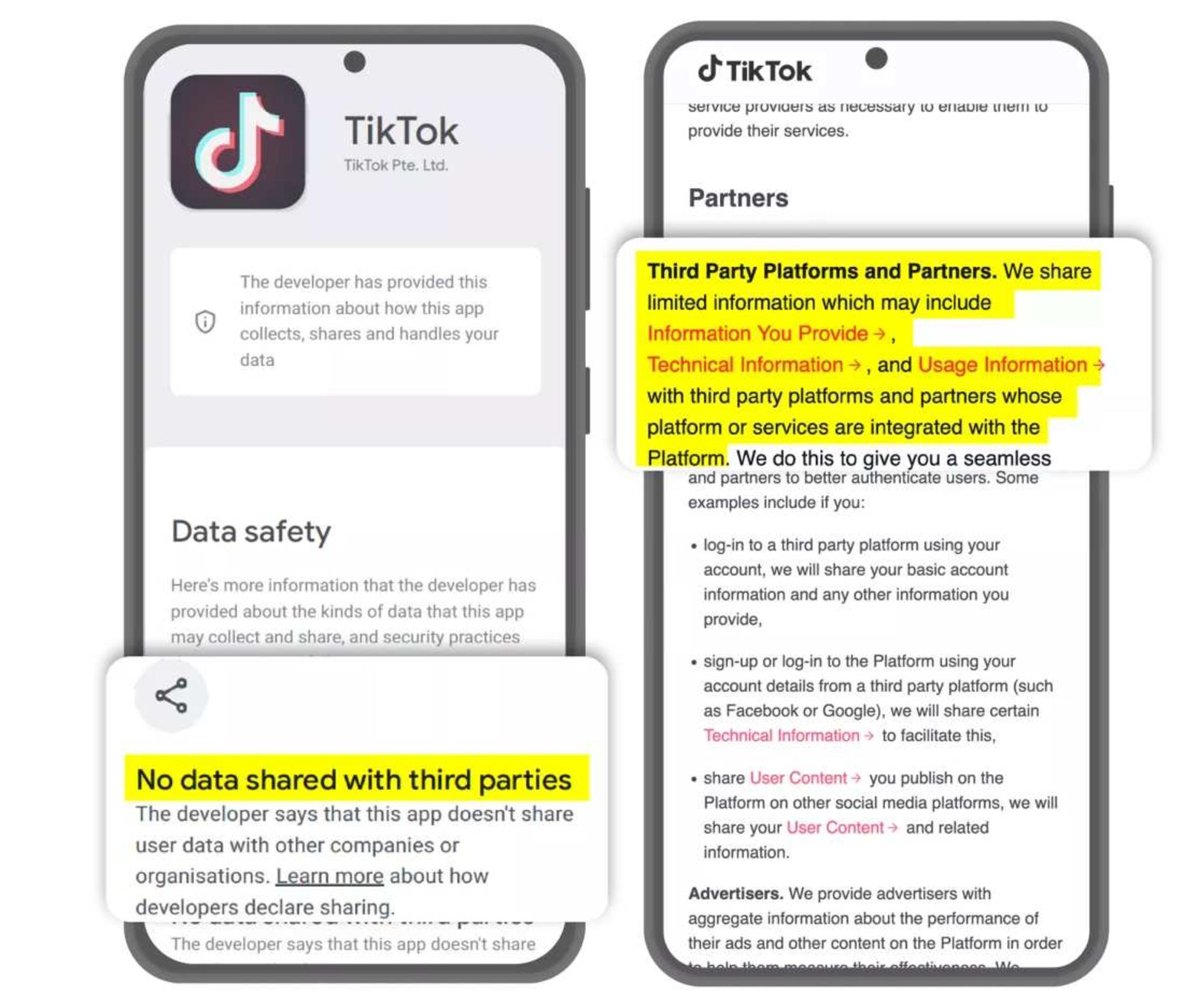 تفاوت توضیحات حریم خصوصی تیک تاک در پلی استور و صفحه حریم شخصی این شرکت