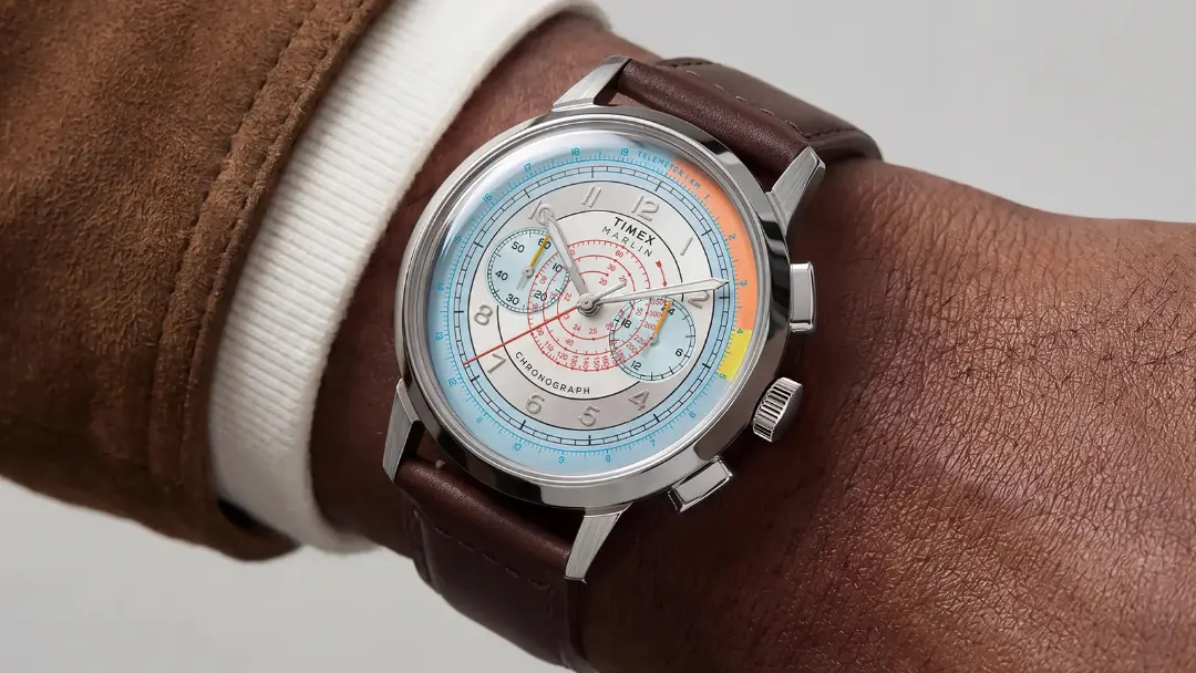ساعت مچی کرنوگراف Timex Marlin Neo Classic با صفحه سفید و بند چرمی قهوه‌ای