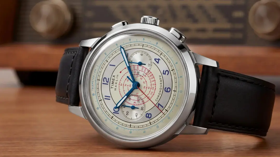 ساعت مچی کرنوگراف Timex Marlin Neo Classic با صفحه کرم و بند چرمی مشکی