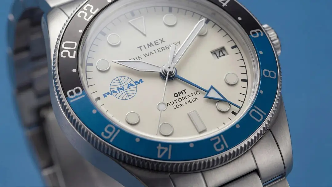 ساعت مچی تایمکس (Timex) مدل Pan Am Waterbury Automatic GMT با صفحه سفید