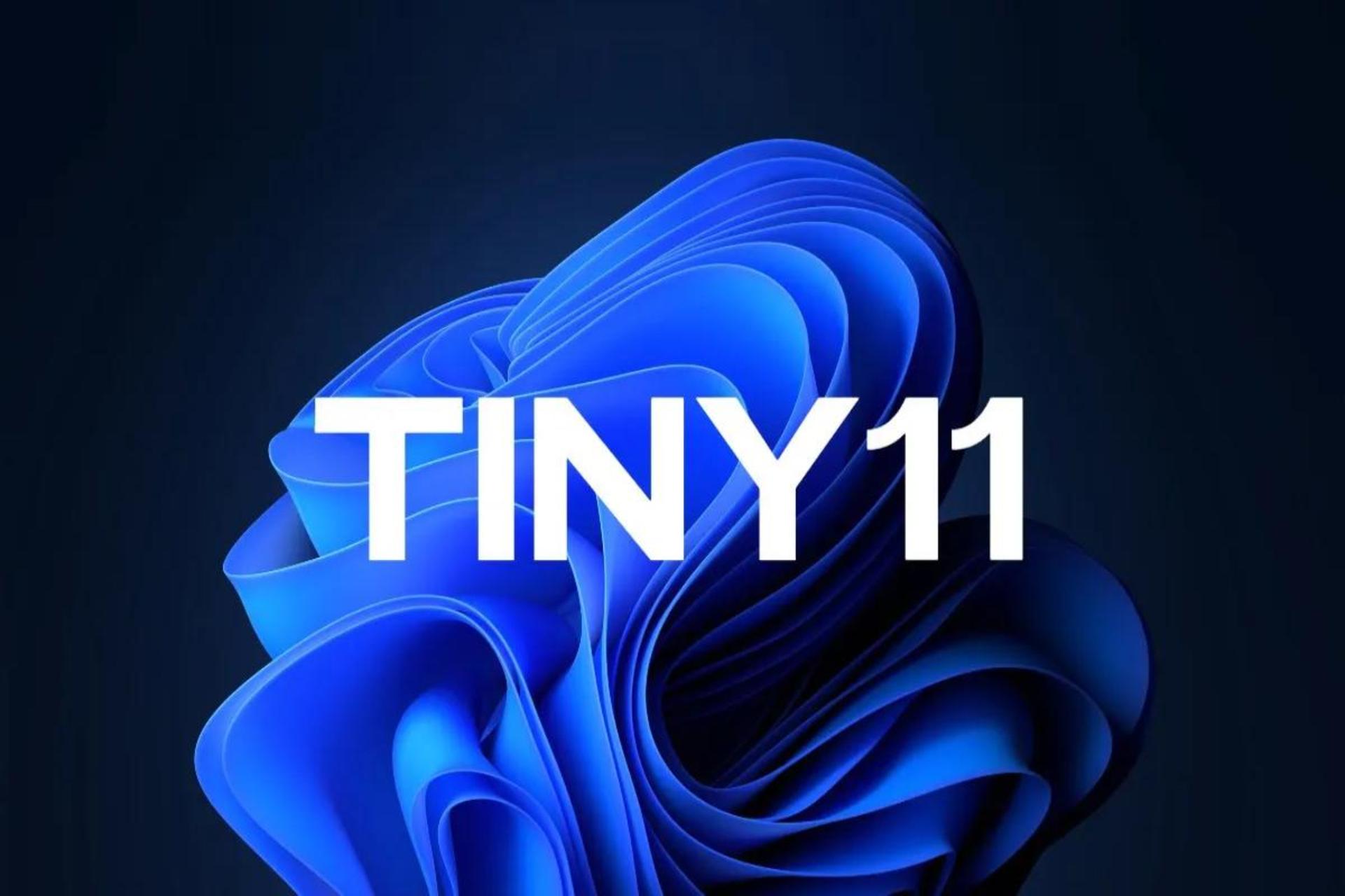 لوگو Tiny11 روی پس زمینه تیره ویندوز ۱۱