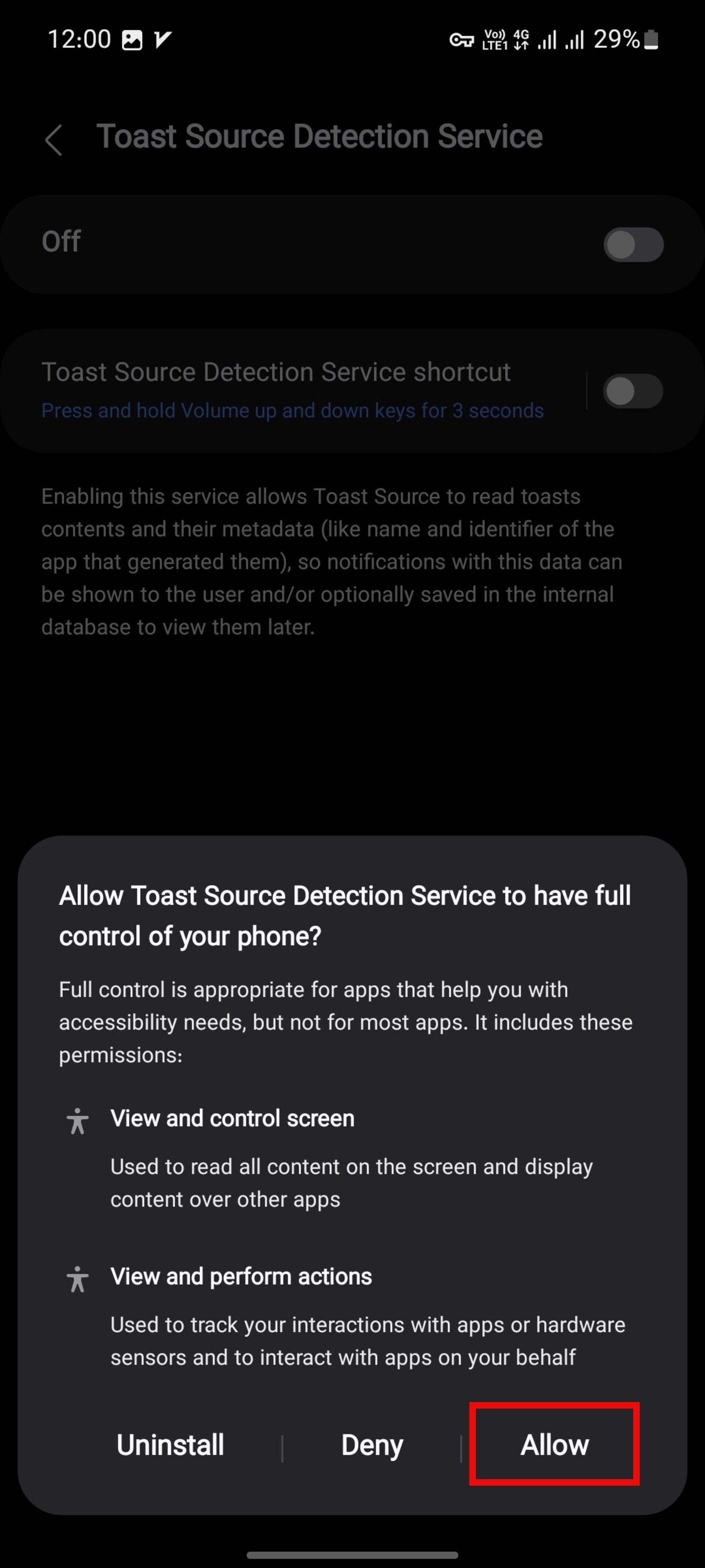 فعالسازی Toast Detection Service