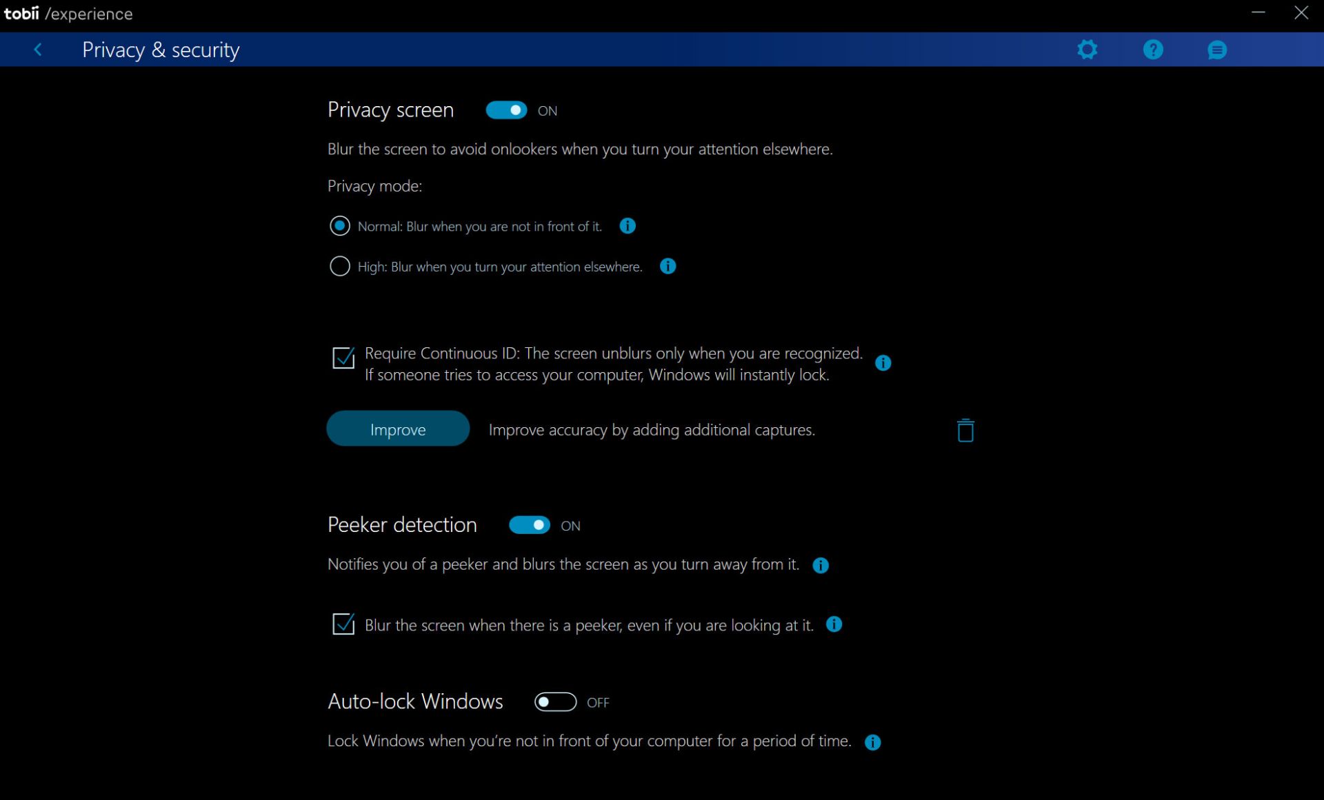 Tobii software privacy settings