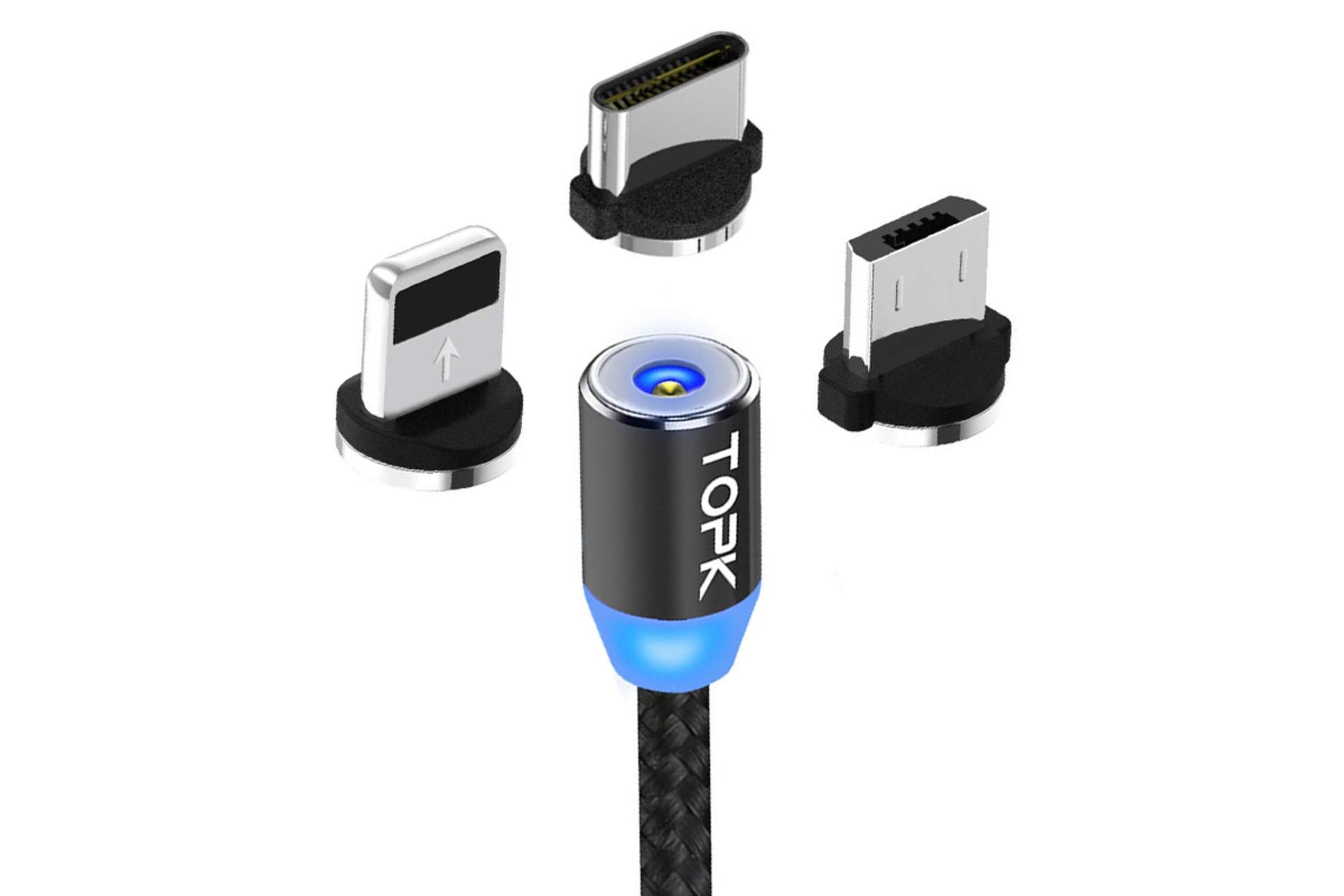 کانکتور و اتصال کابل شارژ USB تاپکی Type-A به Type-C+Micro-USB+Lightning مدل AM23 3in1 با طول 1 متر