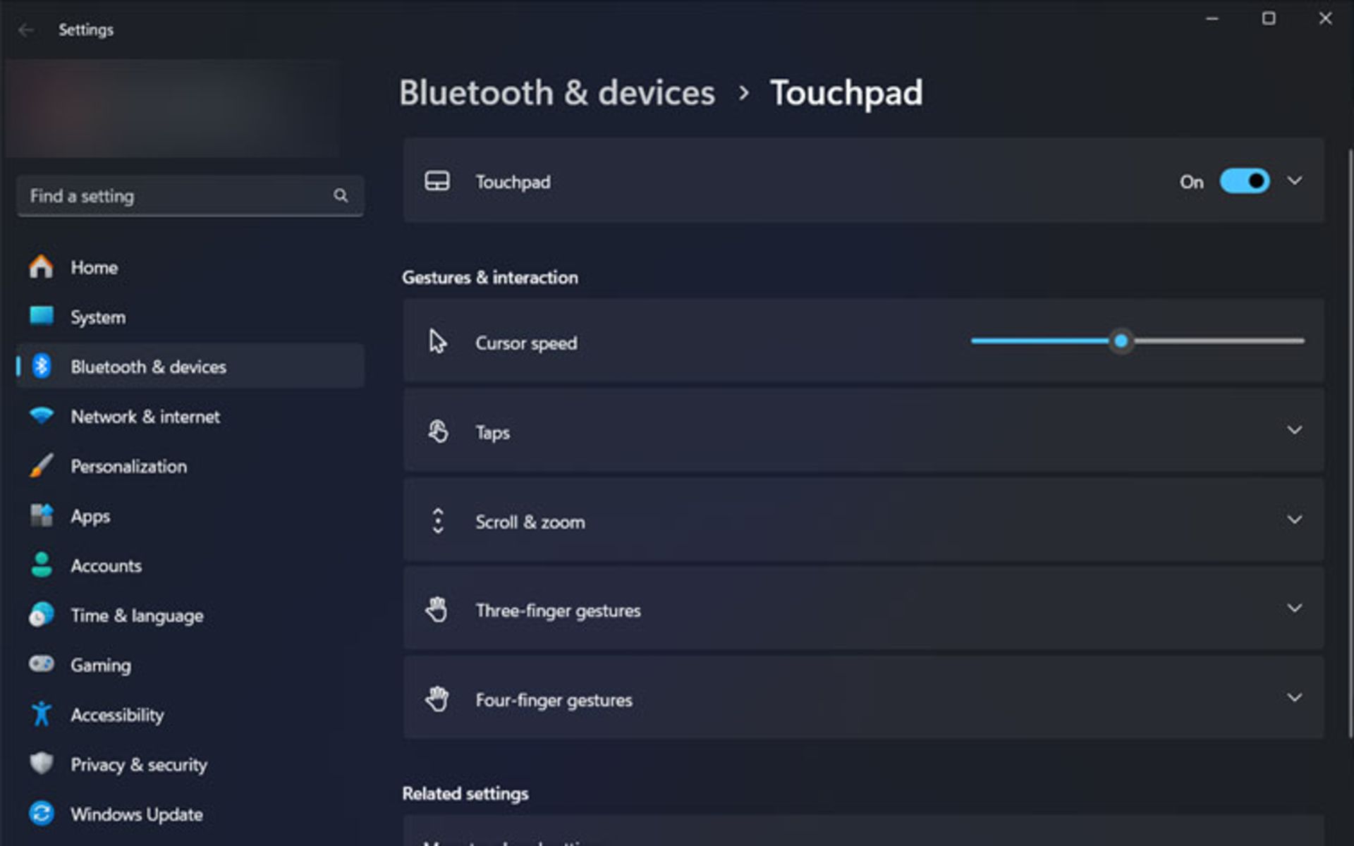 تنظیمات Touchpad