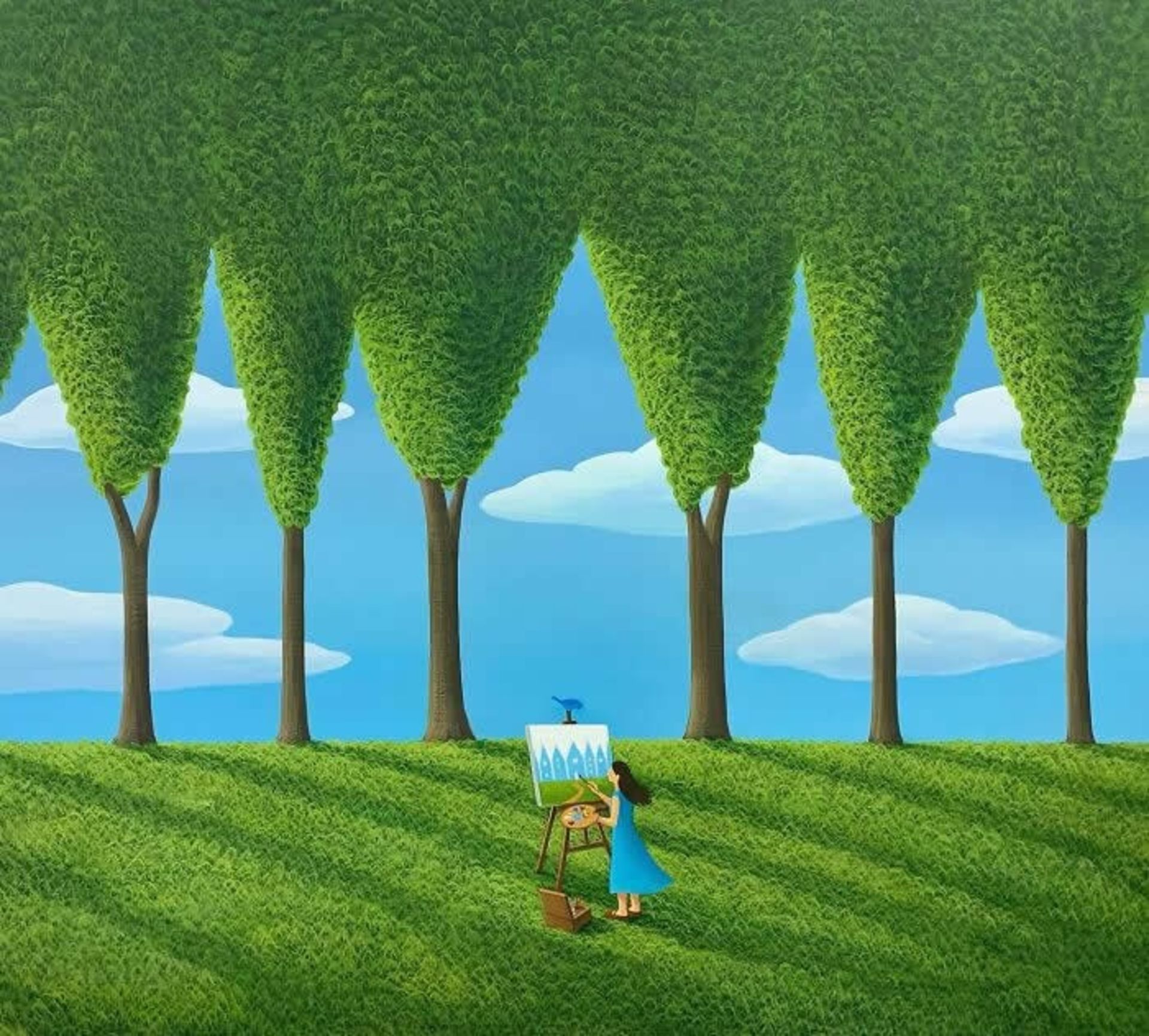 دختری در حال نقاشی در جنگل