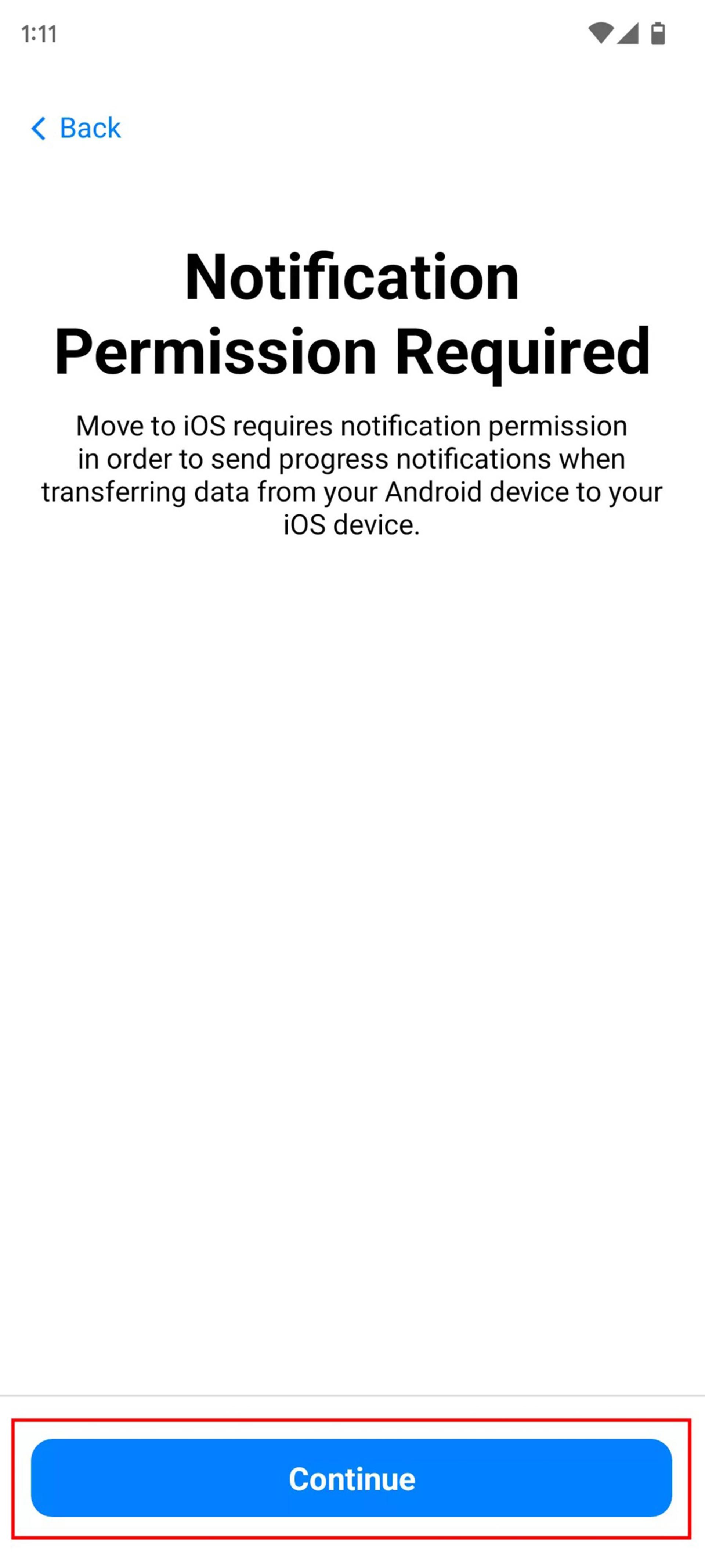 انتقال مخاطبین از اندروید به آیفون با اپلیکیشن Move to iOS مرحله ۶