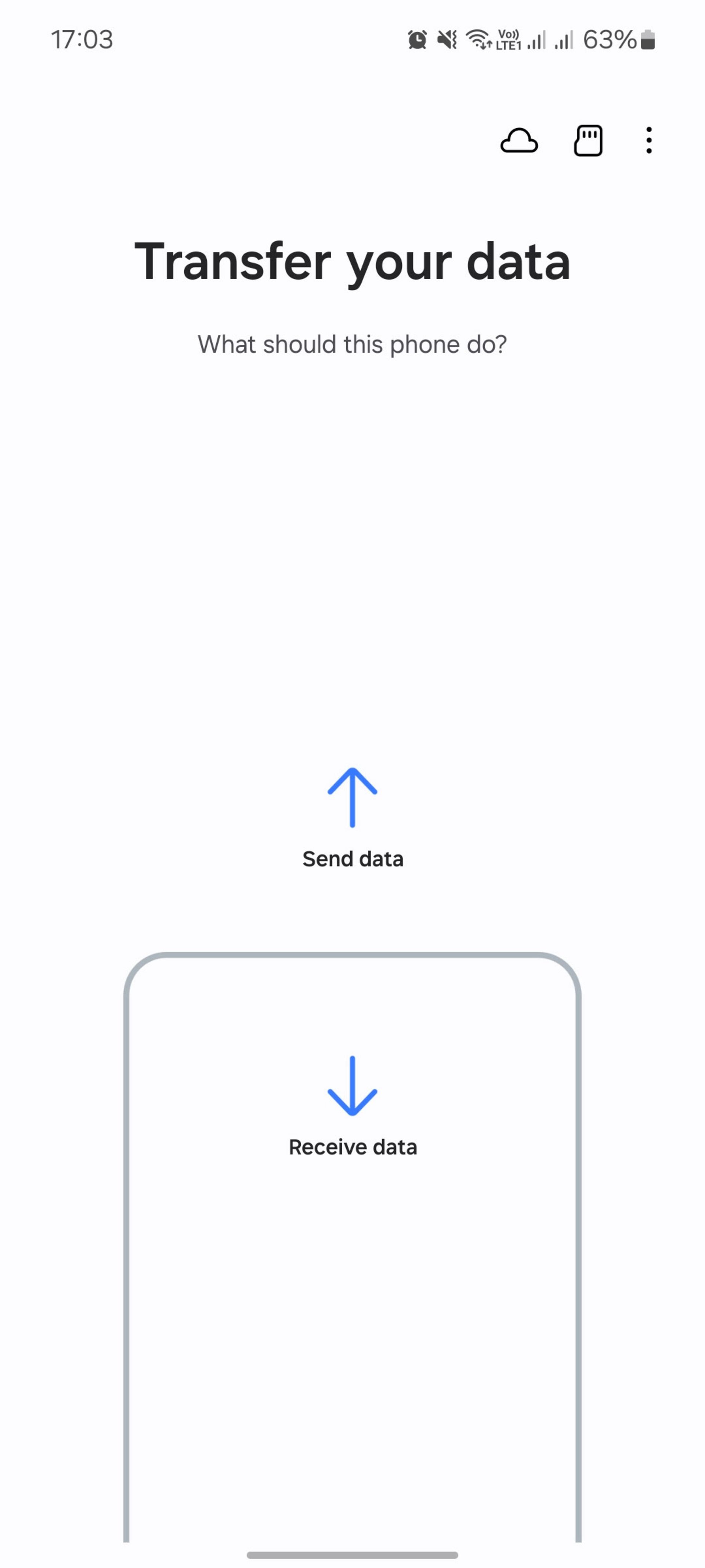 صفحه‌ی Transfer your data در اپلیکیشن Smart switch