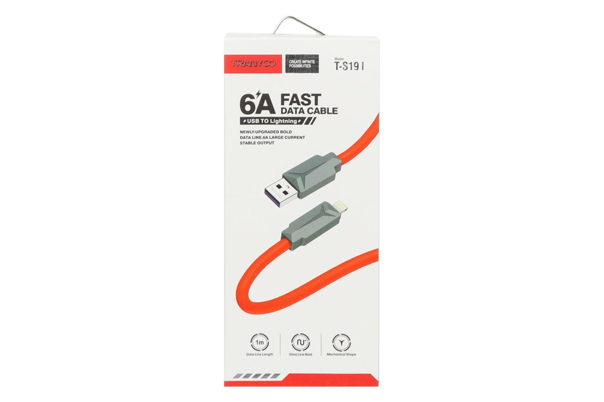 جعبه کابل شارژ USB ترانیو Type-A به Lightning مدل T-S19I با طول 1 متر
