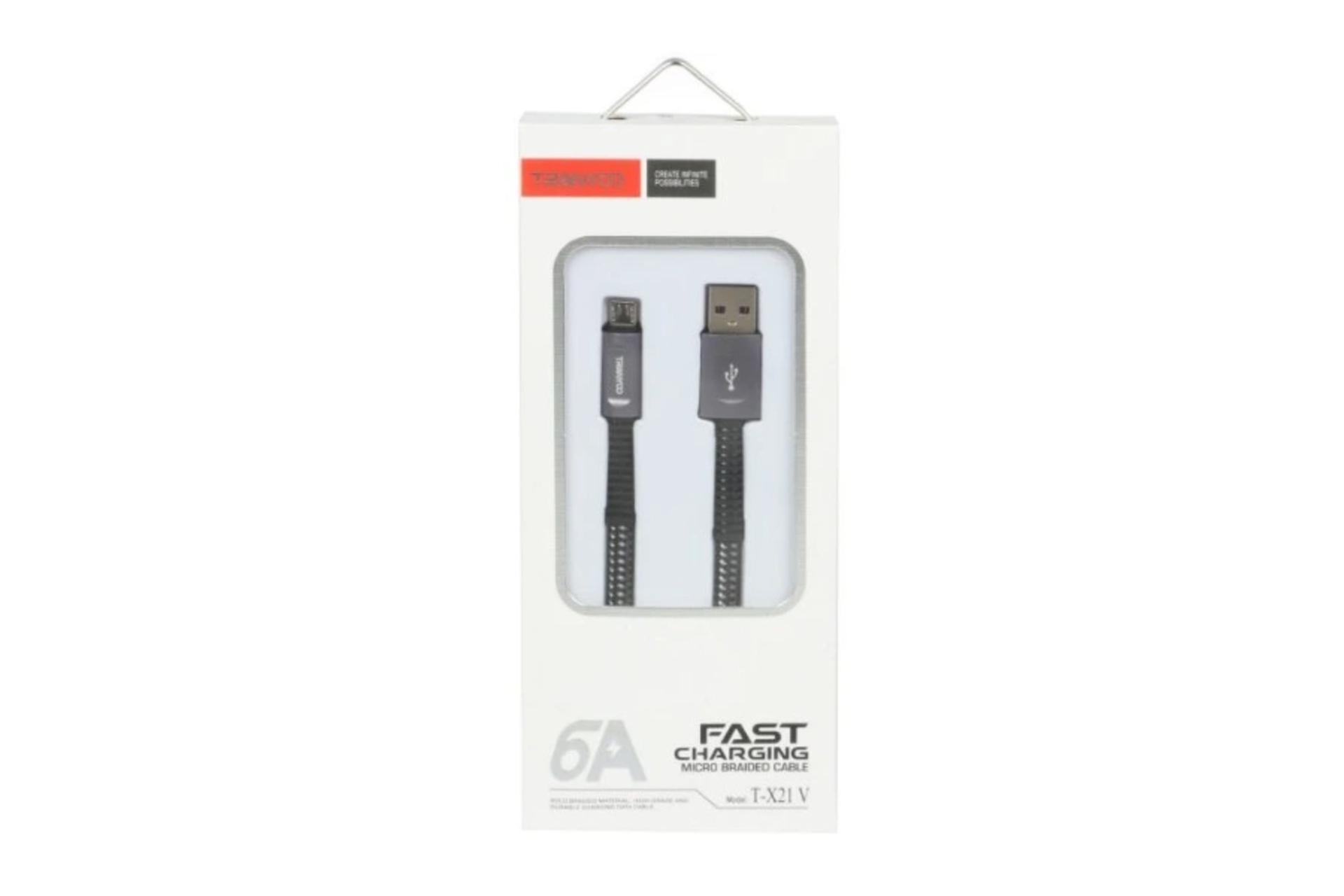 جعبه کابل شارژ USB ترانیو Type-A به Micro-USB مدل T-X21V با طول 1 متر