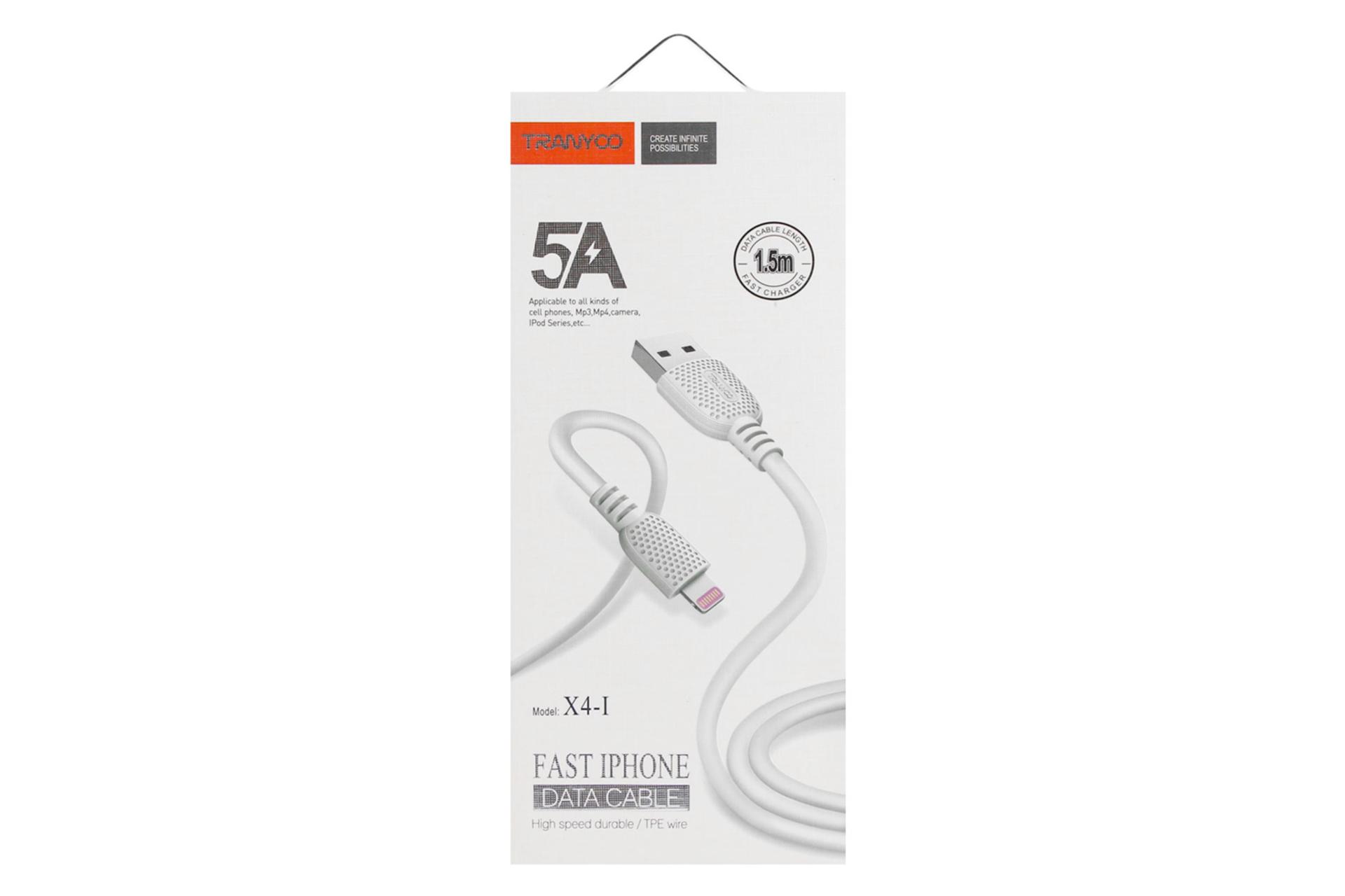 جعبه کابل شارژ USB ترانیو Type-A به Lightning مدل X4-I با طول 1.5 متر