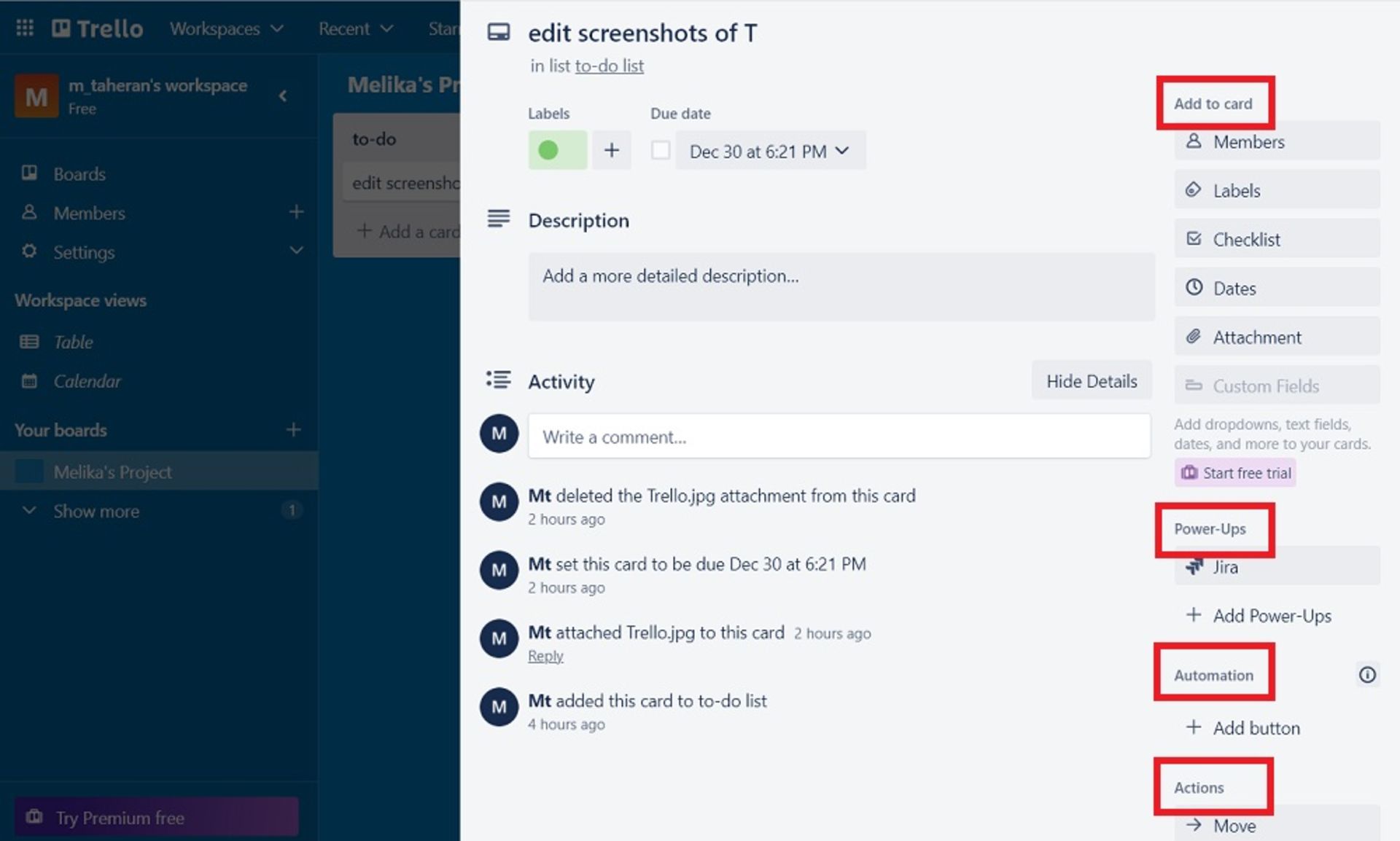 ویرایش کارت‌ها در ترلو
