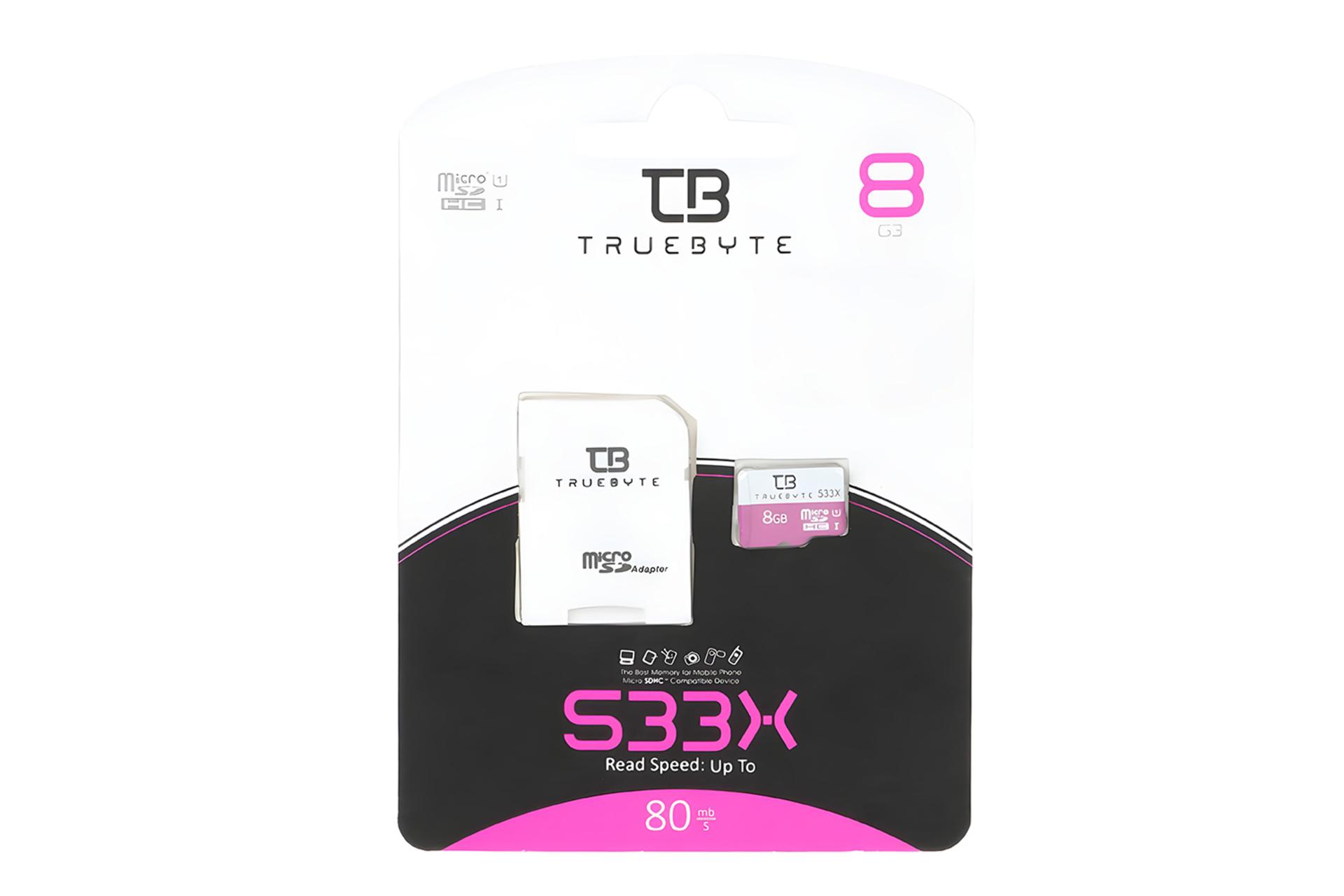 جعبه کارت حافظه تروبایت TRUEBYTE 533X microSDHC Class 10 UHS-I U1 8GB