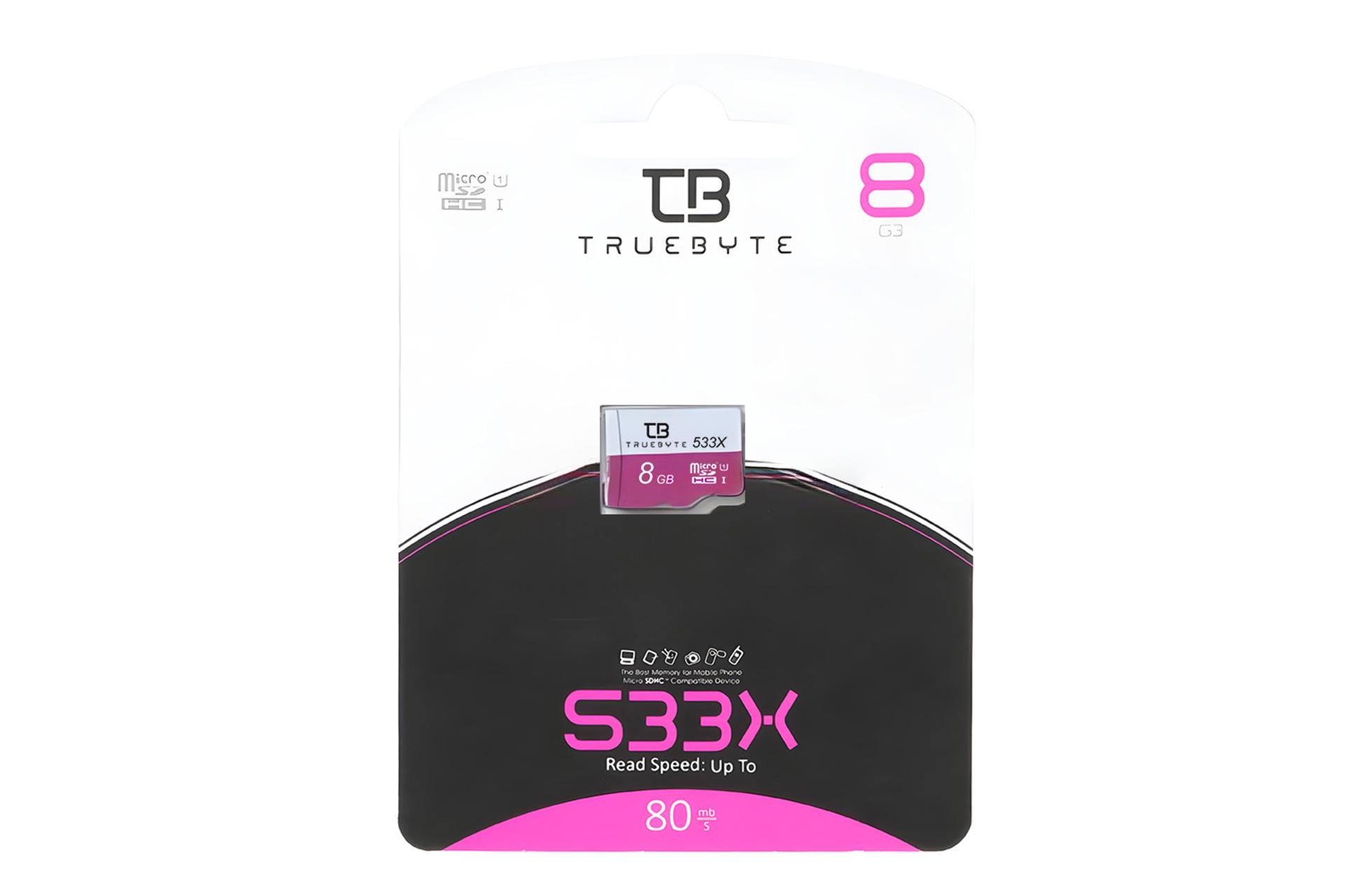 جعبه کارت حافظه تروبایت TRUEBYTE 533X microSDHC Class 10 UHS-I U1 8GB