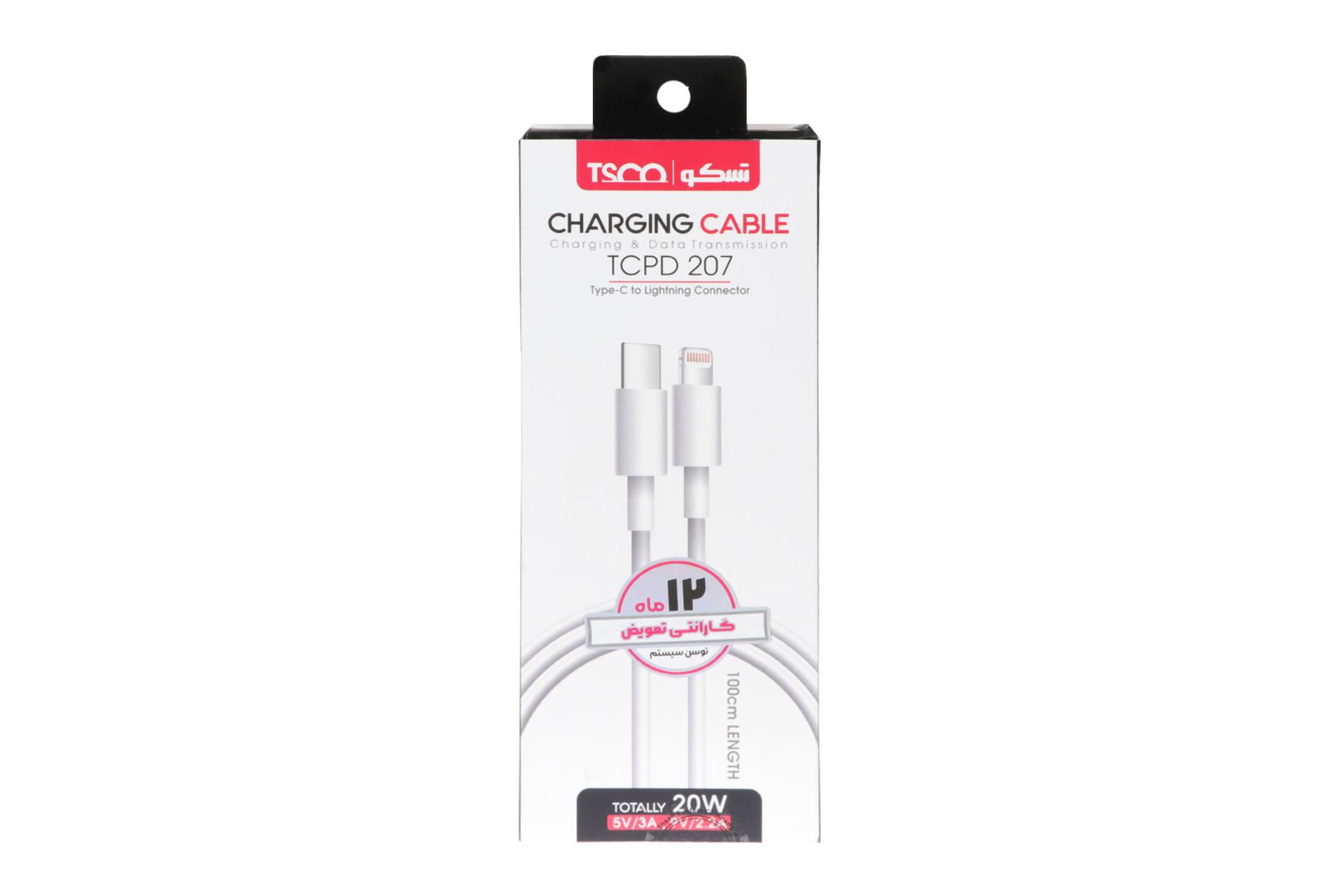 جعبه کابل شارژ USB تسکو Type-C به Lightning مدل TCPD 207 با طول 1 متر