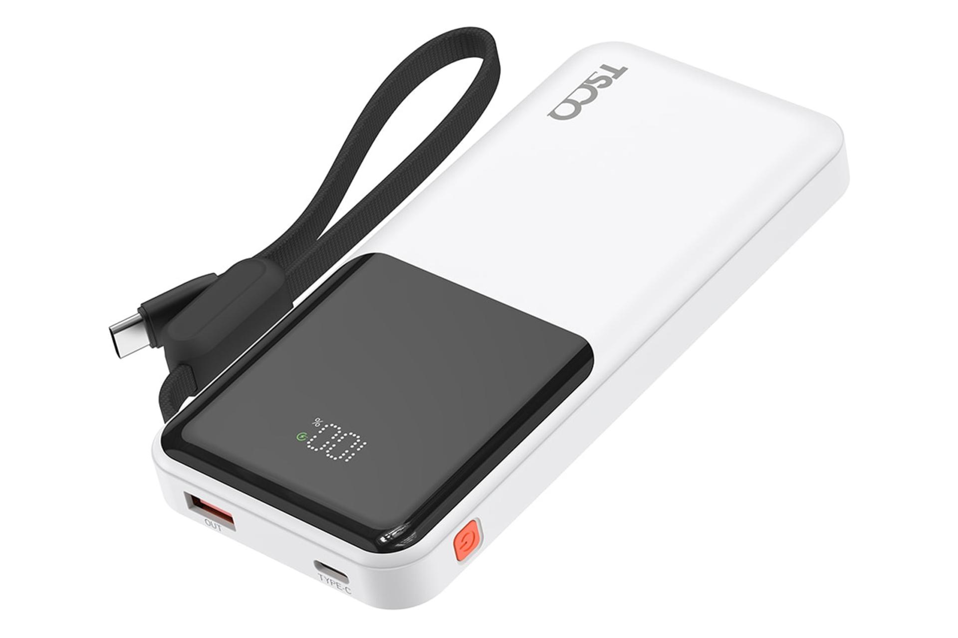 پاور بانک تسکو TSCO TP 1013 10000mAh سفید از نمای کناری