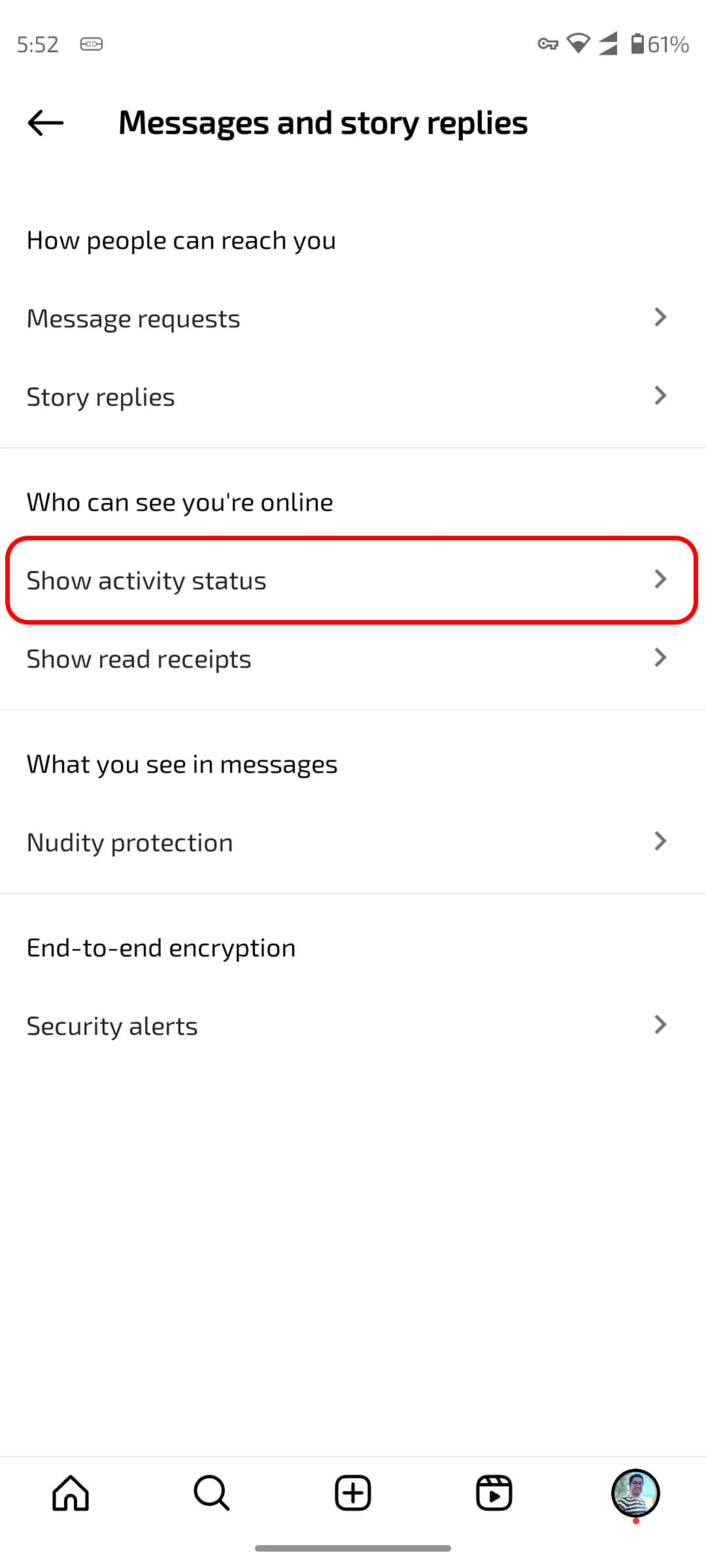 قسمت Messages and story replies