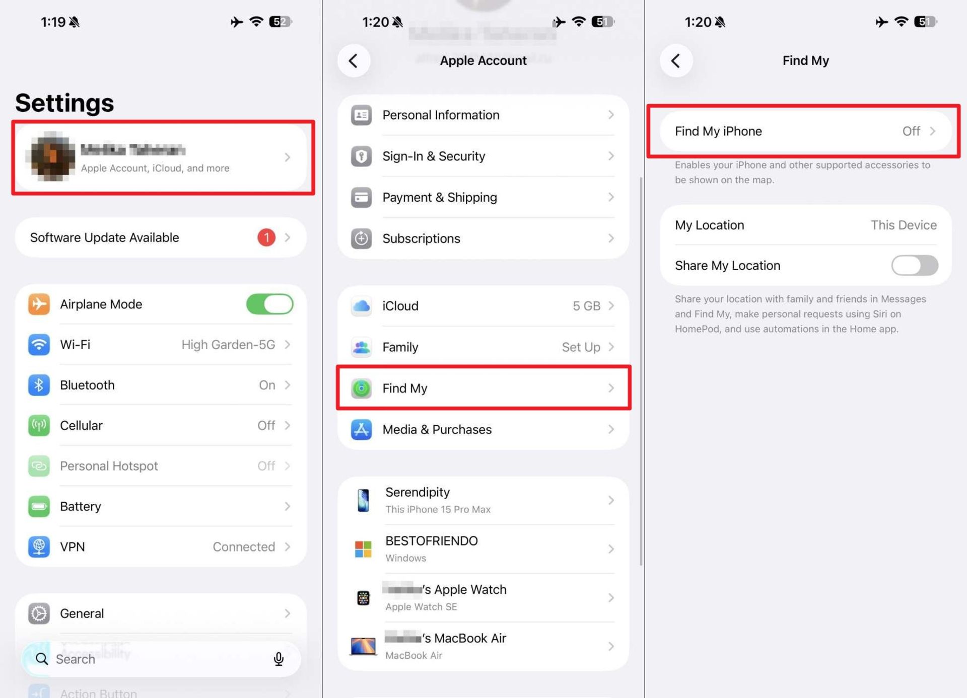 خاموش کردن Find My در آیفون