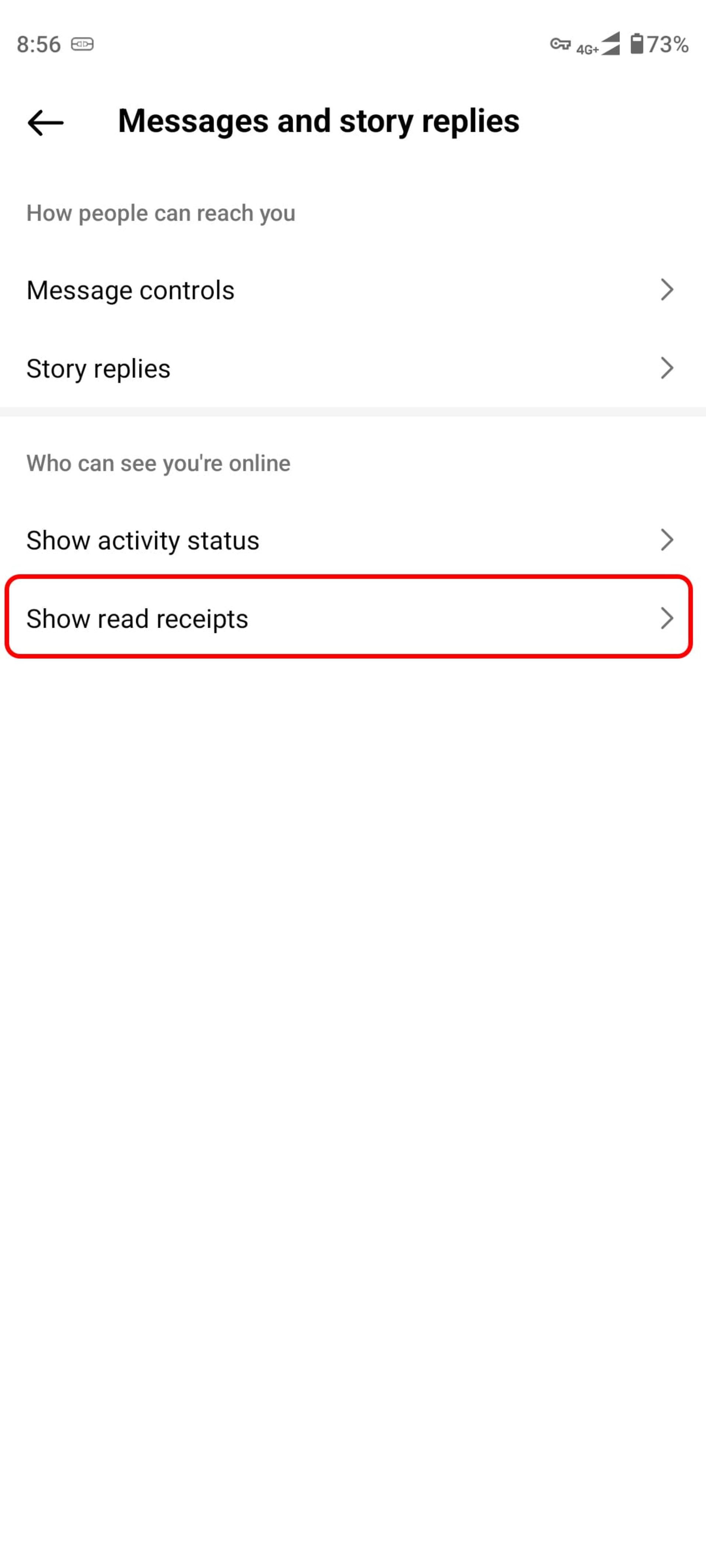 انتخاب گزینه Show read receipts