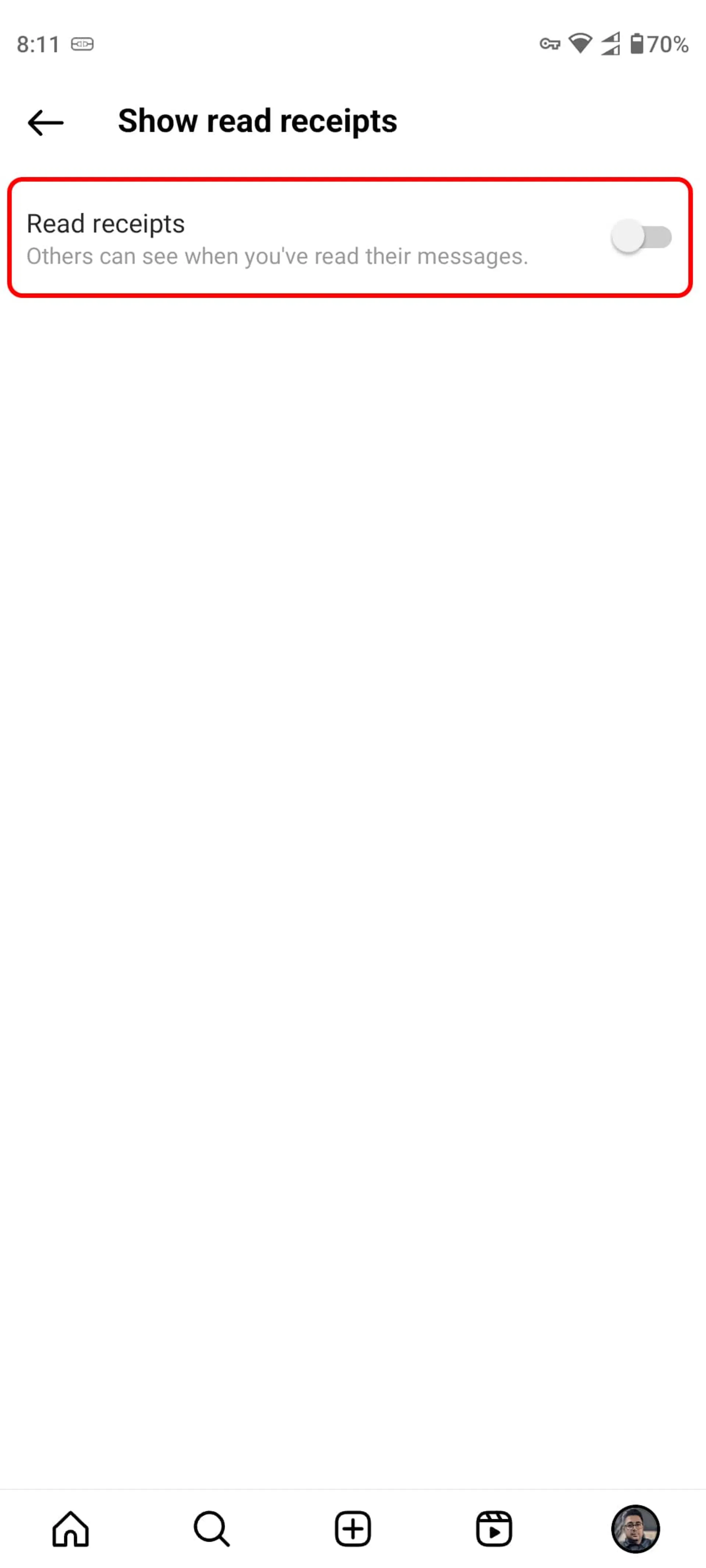 خاموش کردن دکمه‌ تغییردهنده‌ وضعیت Read receipts