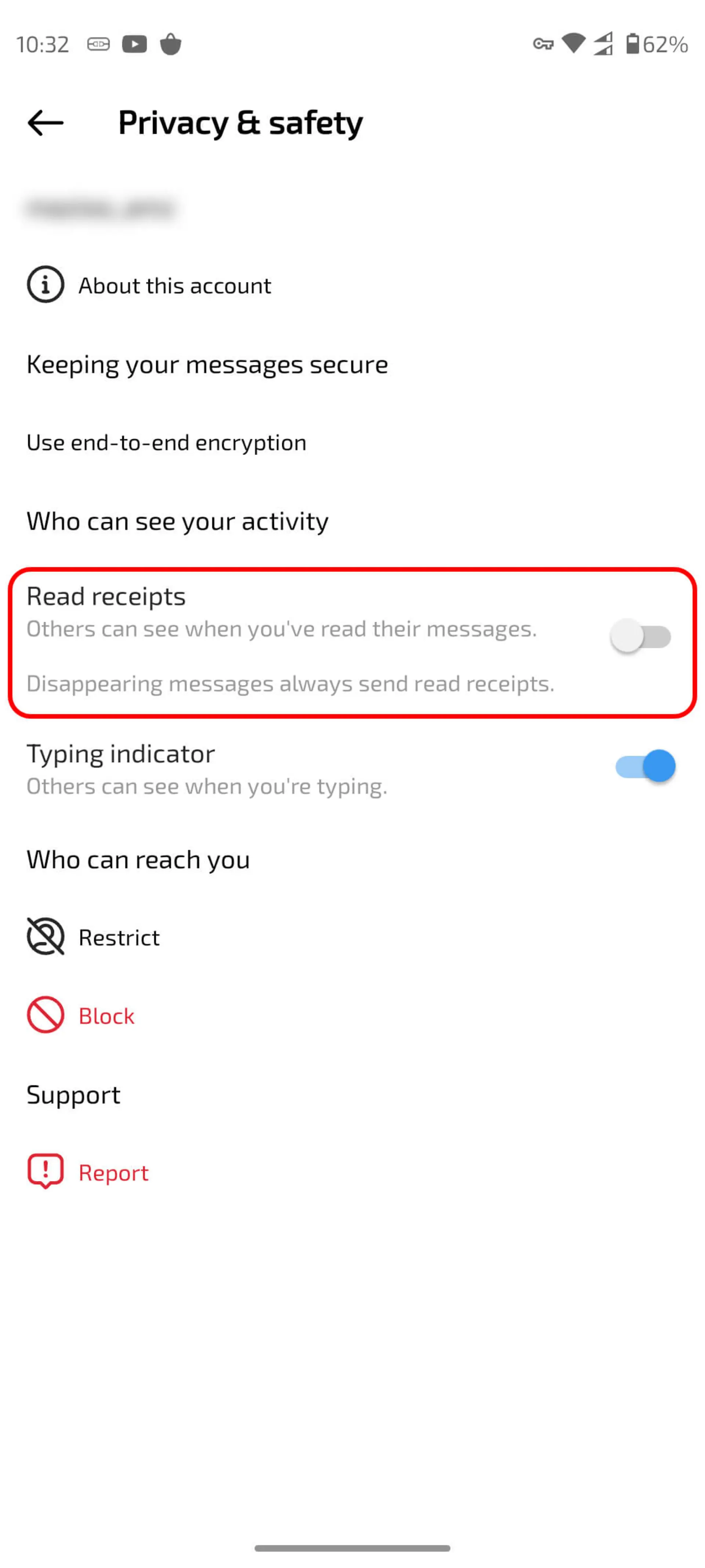 غیر فعال‌کردن Read receipts برای چت خاص در اینستاگرام