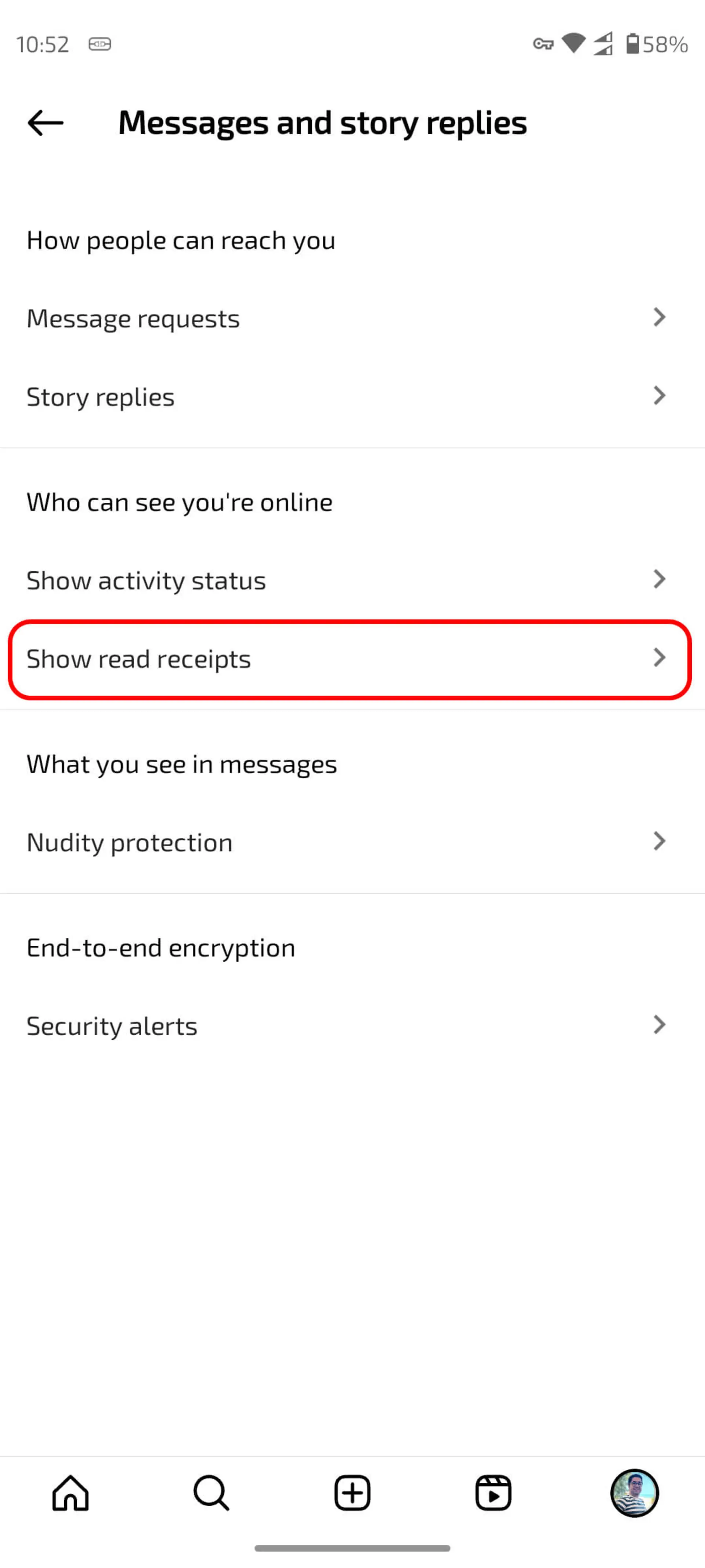 صفحه Messages and story replies اینستاگرام