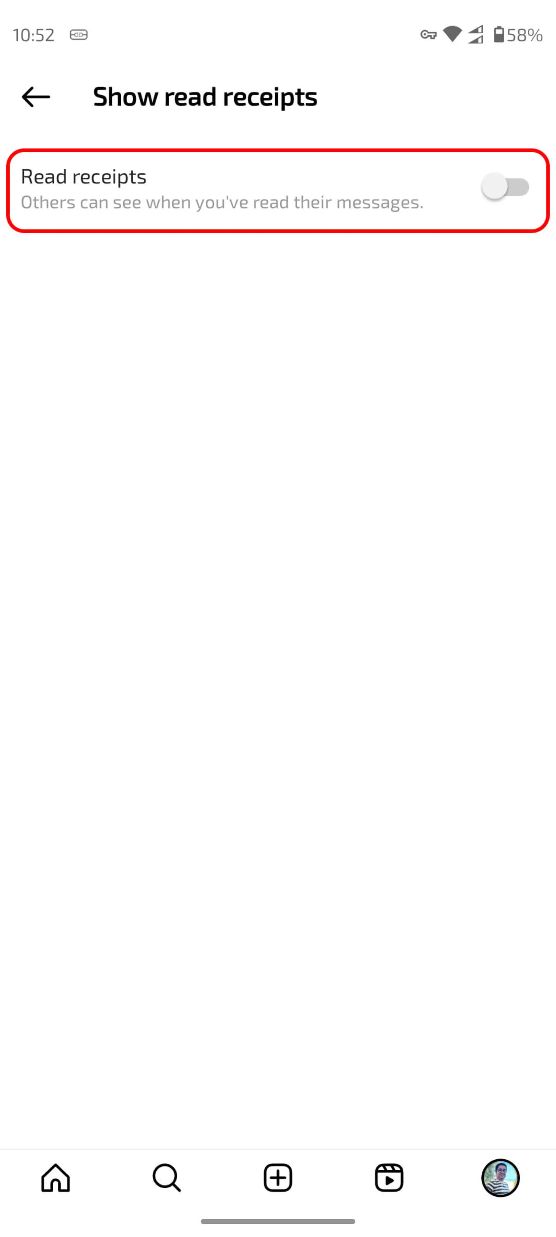 خاموش کردن دکمه Read receipts