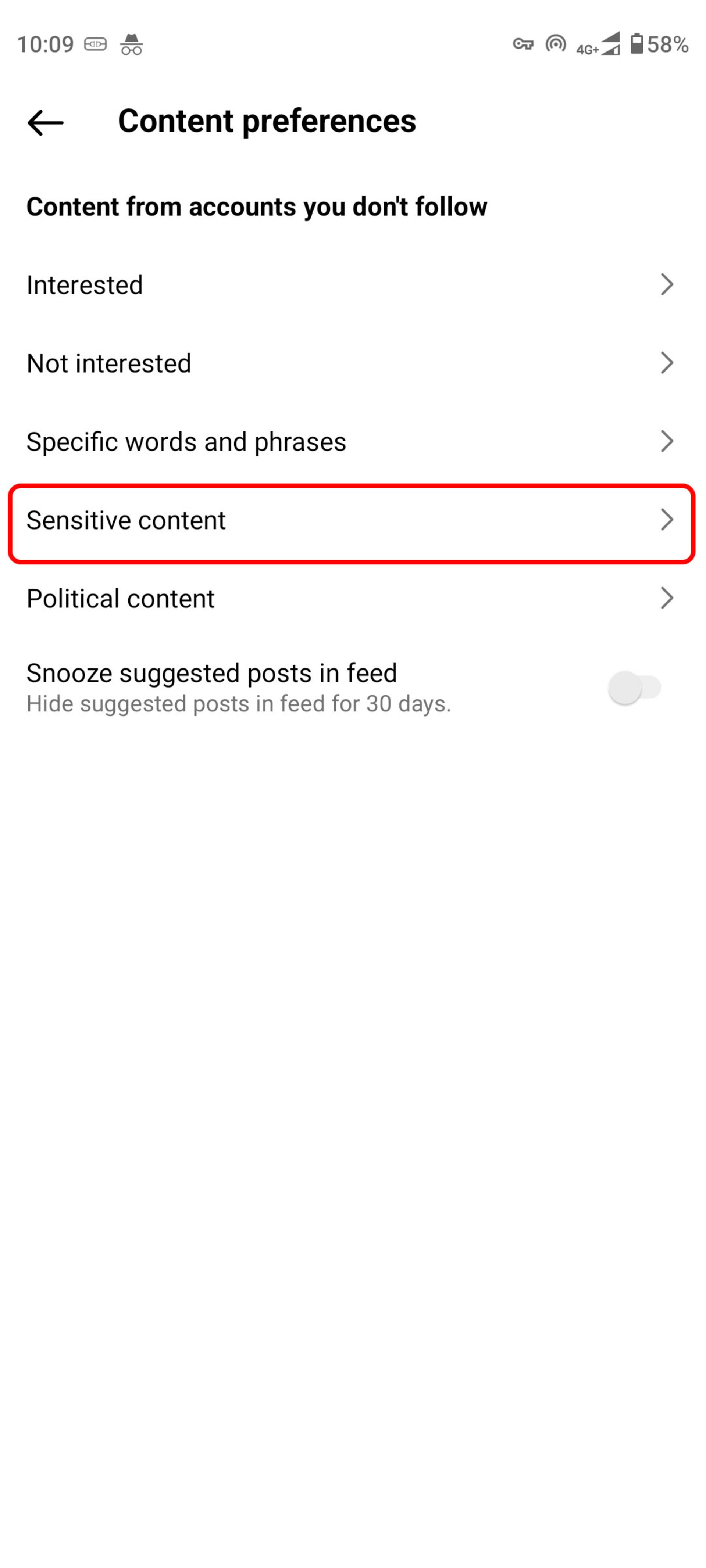 Content preferences page and select Sensitive content