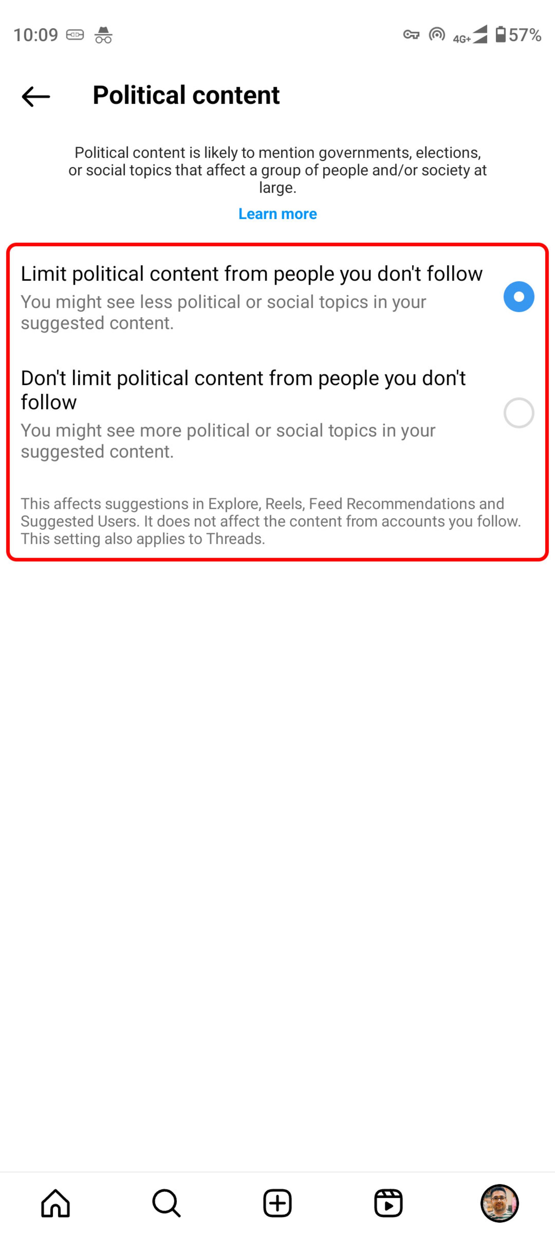 Political content and preventing the display of political content