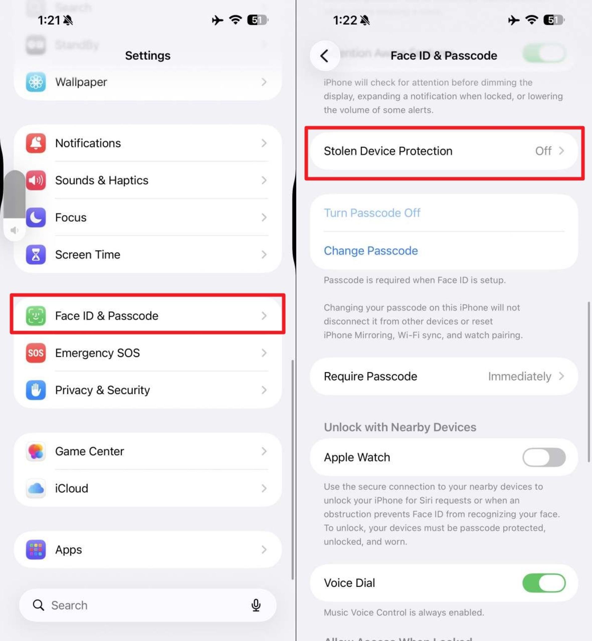 خاموش کردن Stolen Device Protection در آیفون