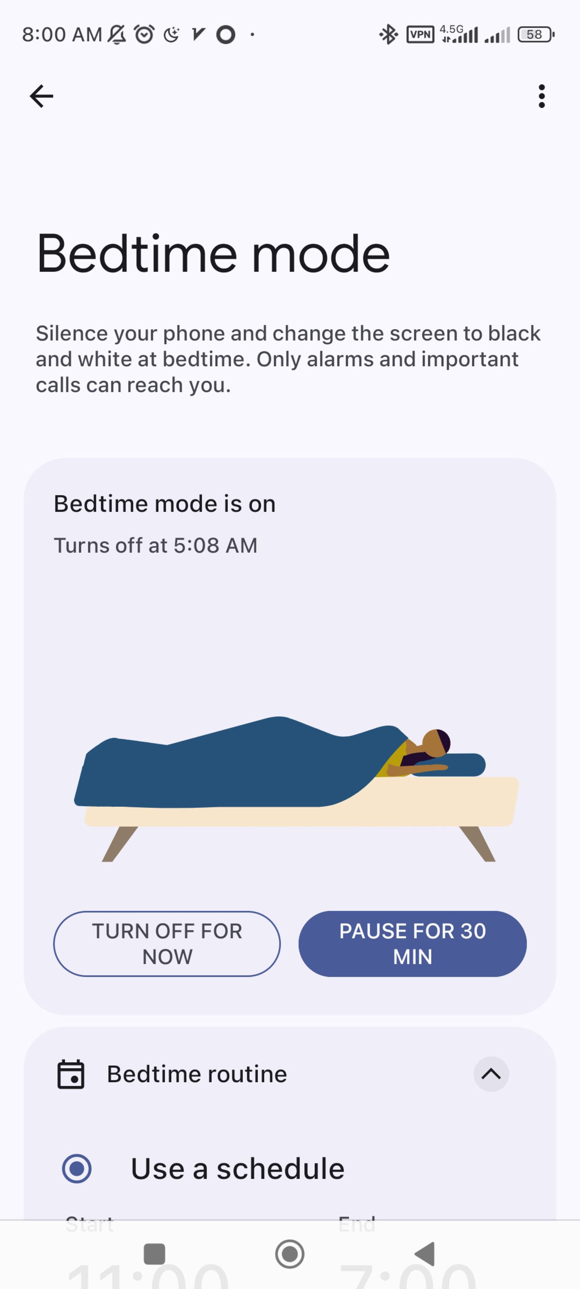روشن شدن حالت خواب (bedtime mode) شیائومی