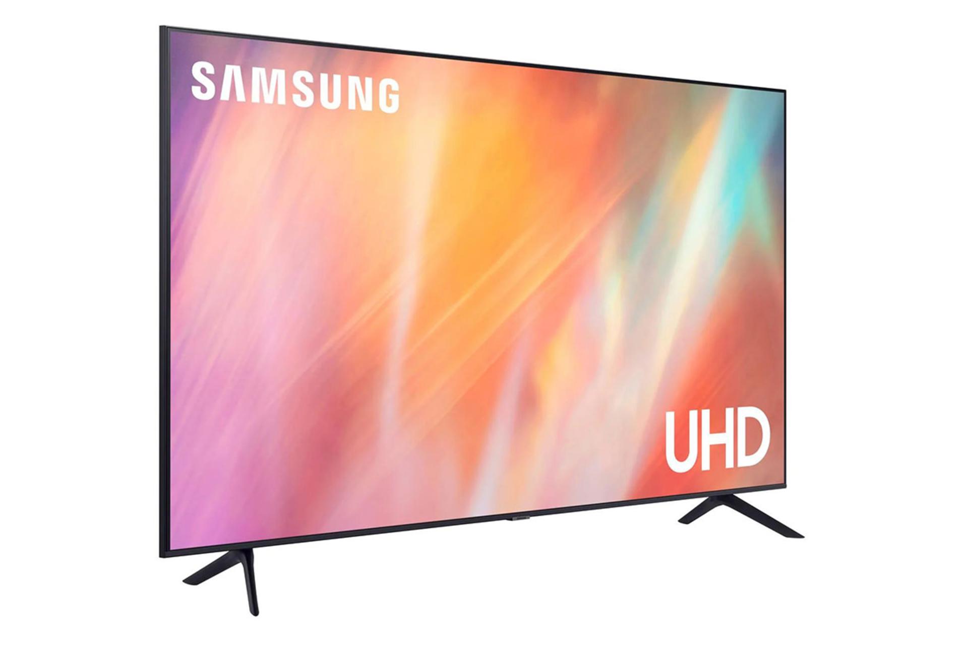 تلویزیون سامسونگ Samsung AU7200 نمای چپ صفحه نمایش روشن