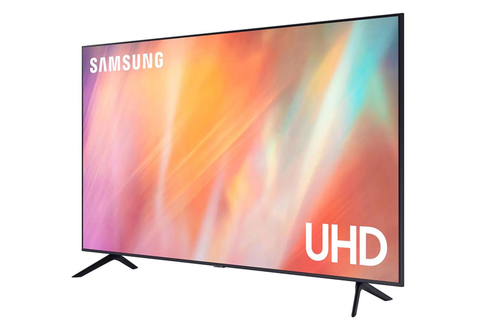 تلویزیون سامسونگ Samsung AU7200 نمای راست صفحه نمایش روشن
