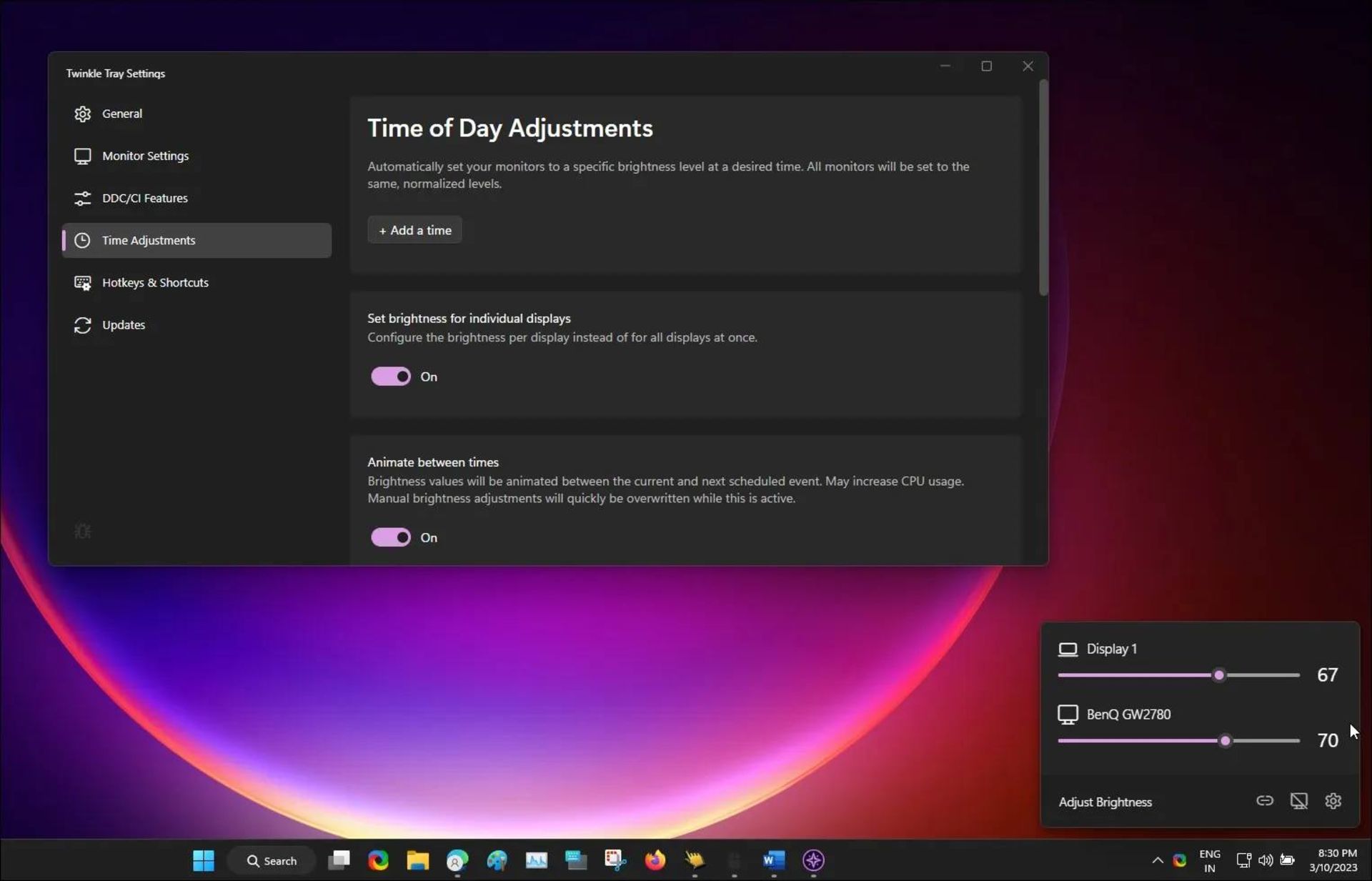 برنامه Twinkle tray windows