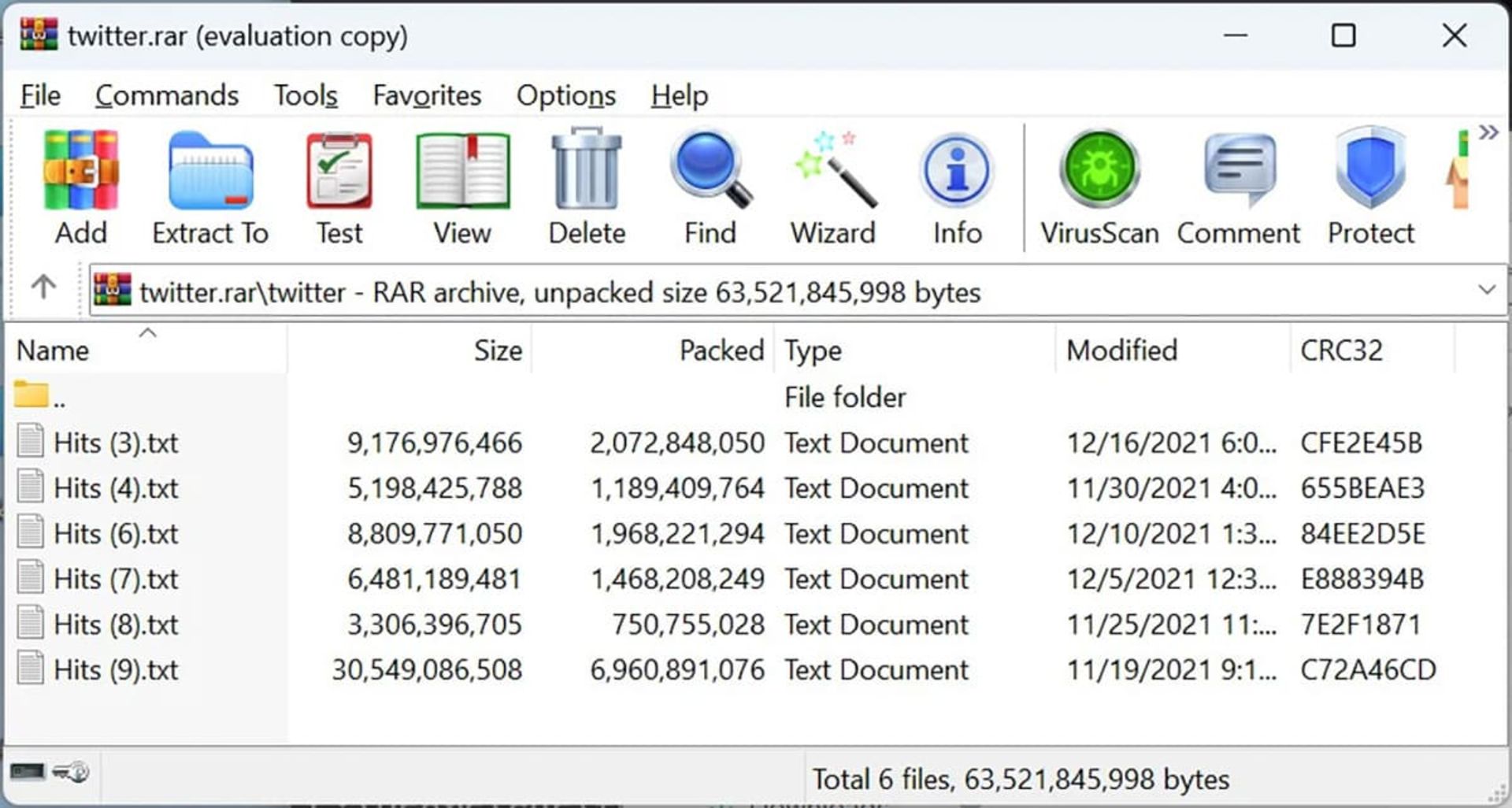 بایگانی RAR حاوی اطلاعات لو رفته توییتر