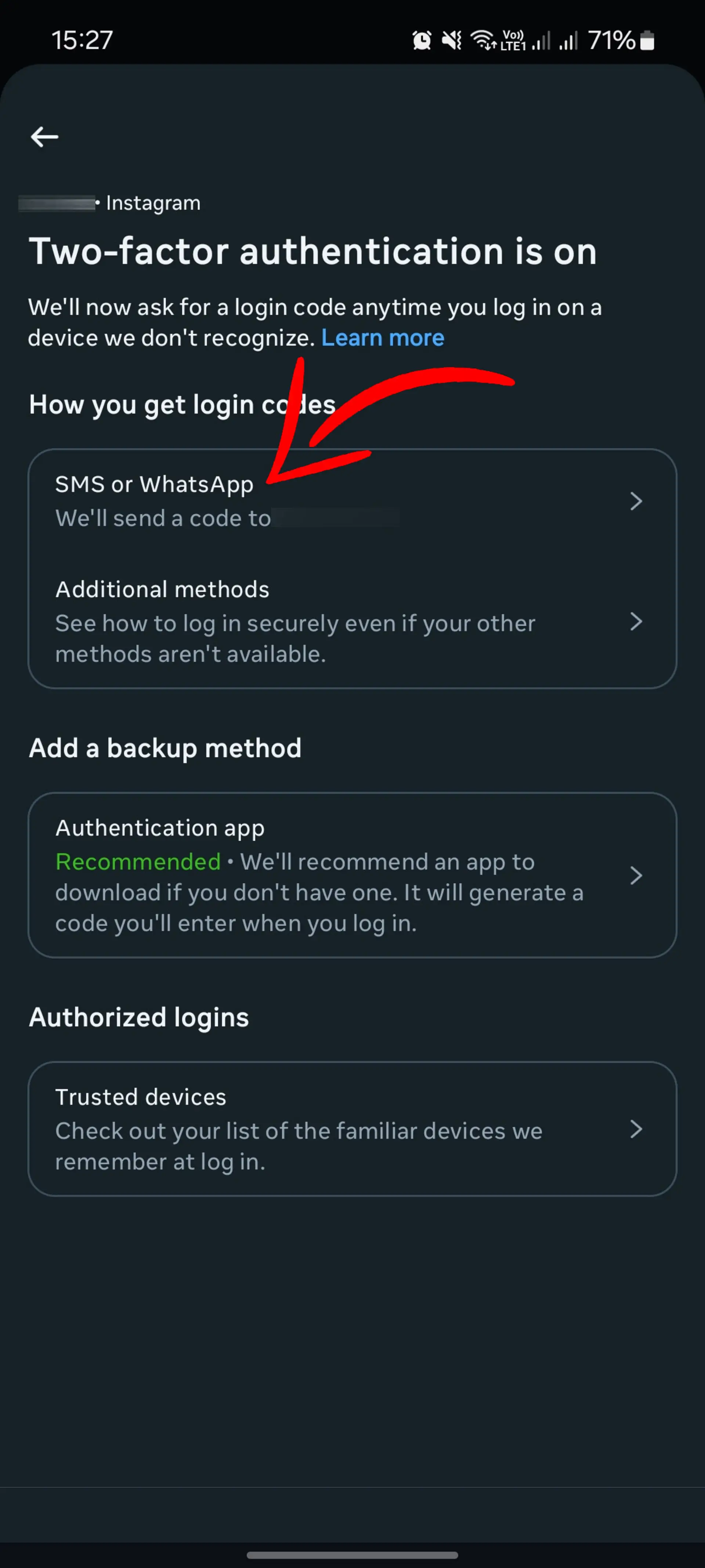گزینه‌ی Two factor authentication