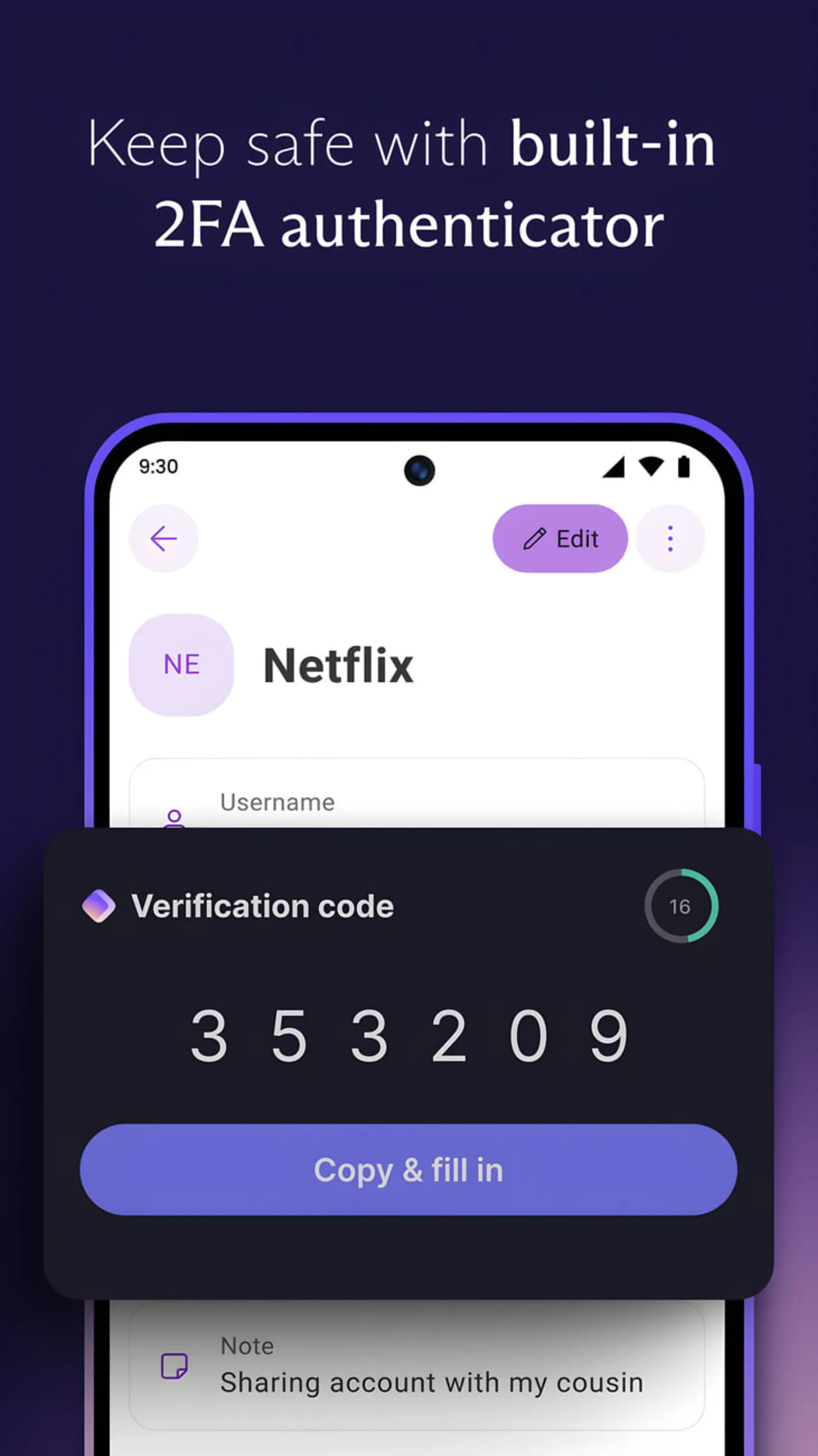 کد تأیید دو مرحلهای (2FA) در اپلیکیشن مدیریت پسورد برای حساب نتفلیکس (Netflix)