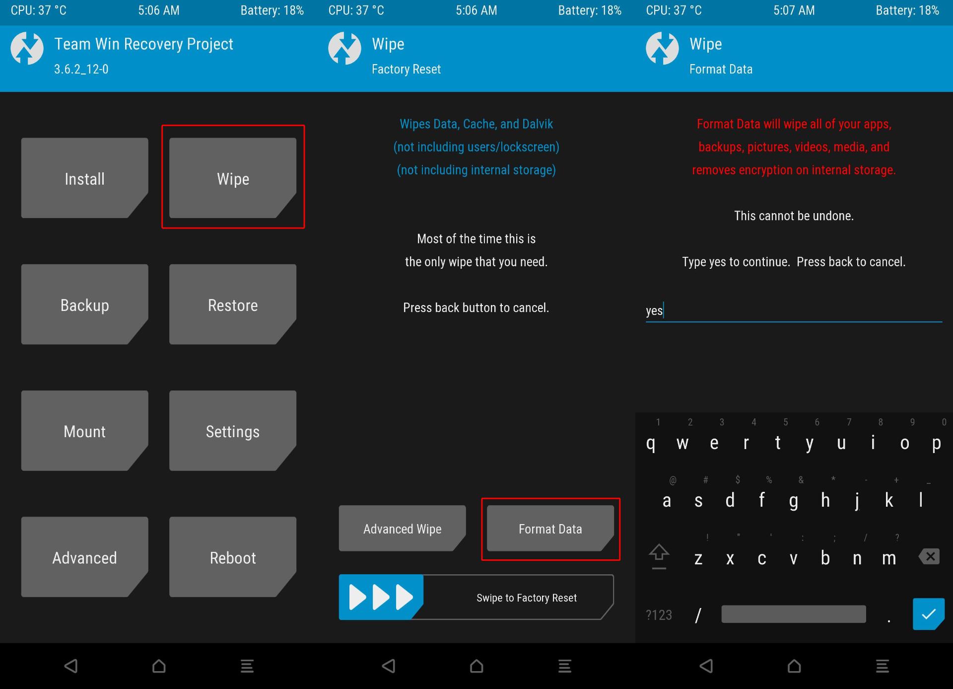 فرمت کردن حافظه در TWRP