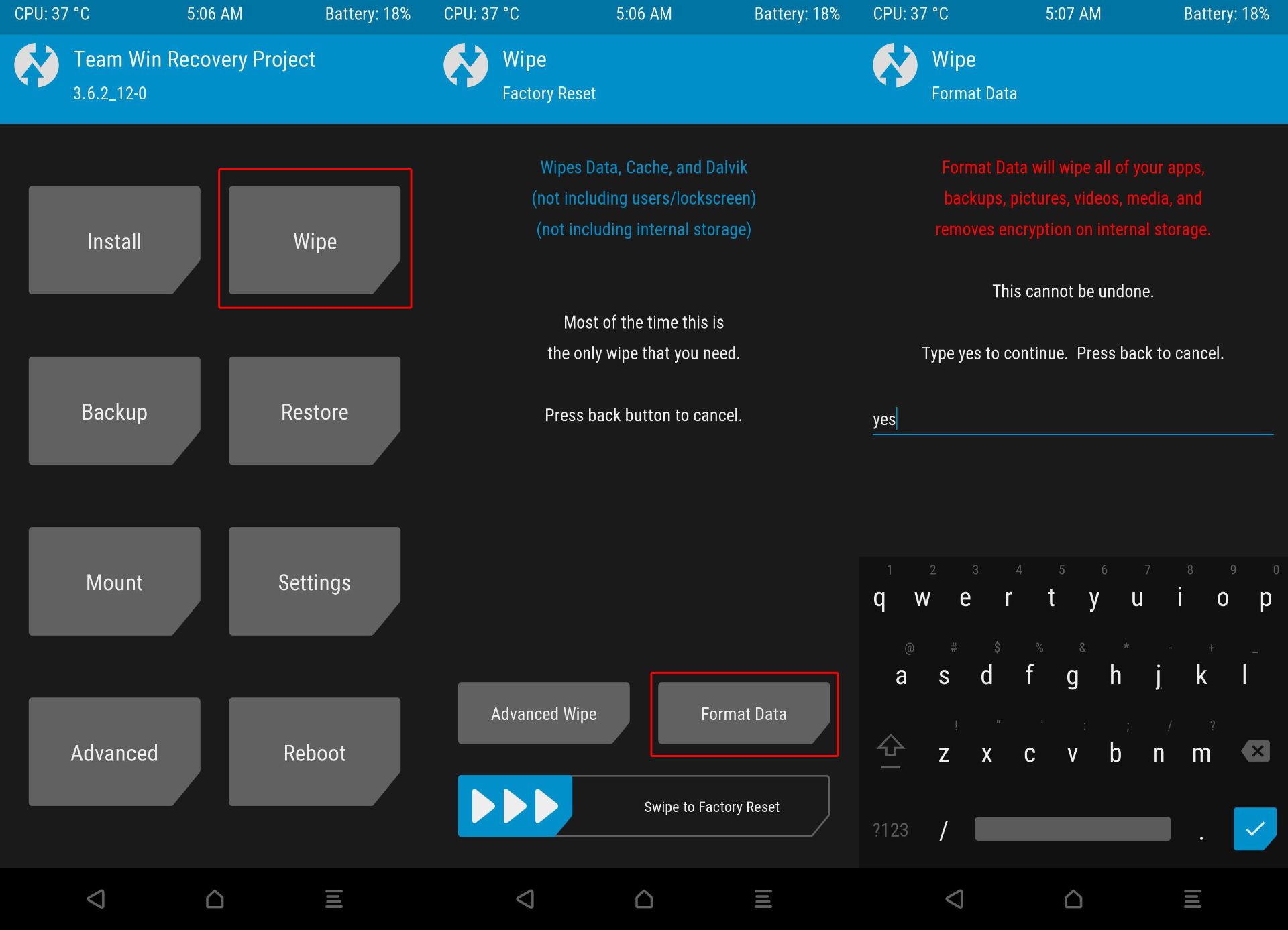 فرمت کردن حافظه در TWRP