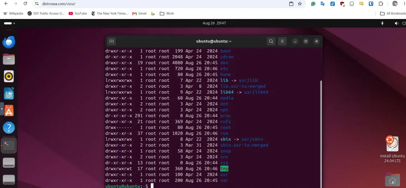 فهرست فایل‌ها و پوشه‌ها در محیط ترمینال سیستم‌عامل اوبونتو (Ubuntu)