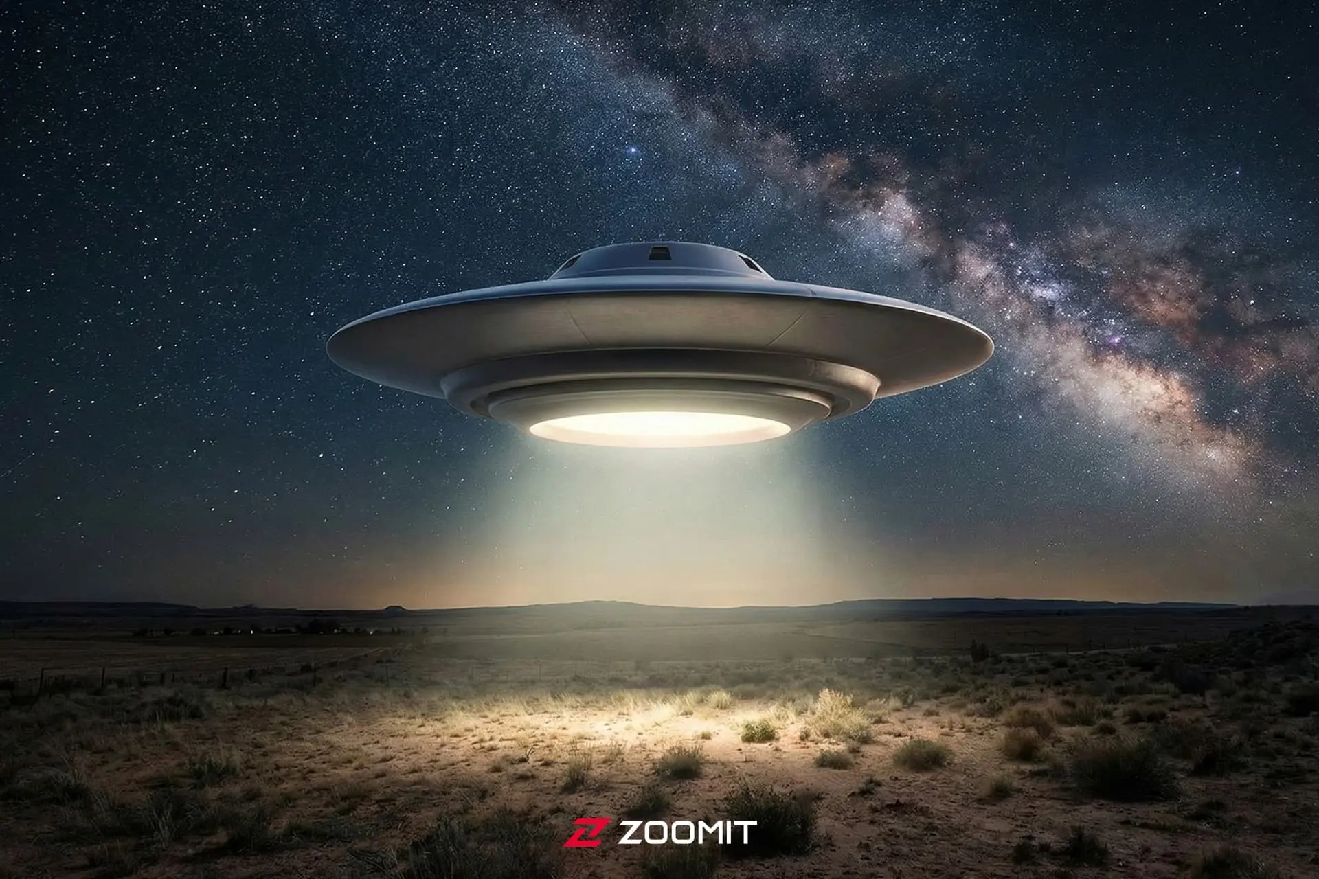 تصویر هوش مصنوعی از بشقاب پرنده در آسمان پرستاره 