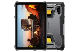 نمای کلی تبلت آرمور پد 5 اولترا یولفون / Ulefone Armor Pad 5 Ultra با نمایشگر روشن و نمایش لوگو و دوربین پنل پشت