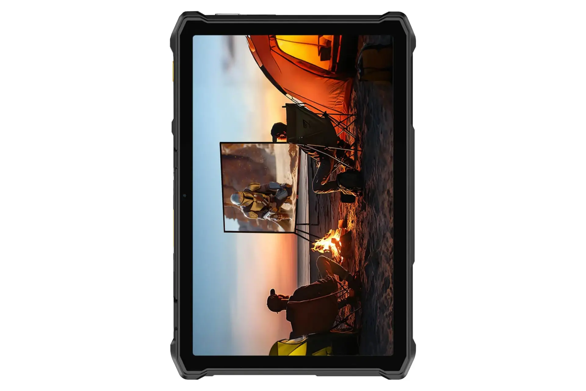 نمای پنل جلوی تبلت آرمور پد 5 اولترا یولفون / Ulefone Armor Pad 5 Ultra با نمایش حاشیه‌های نمایشگر و دوربین سلفی