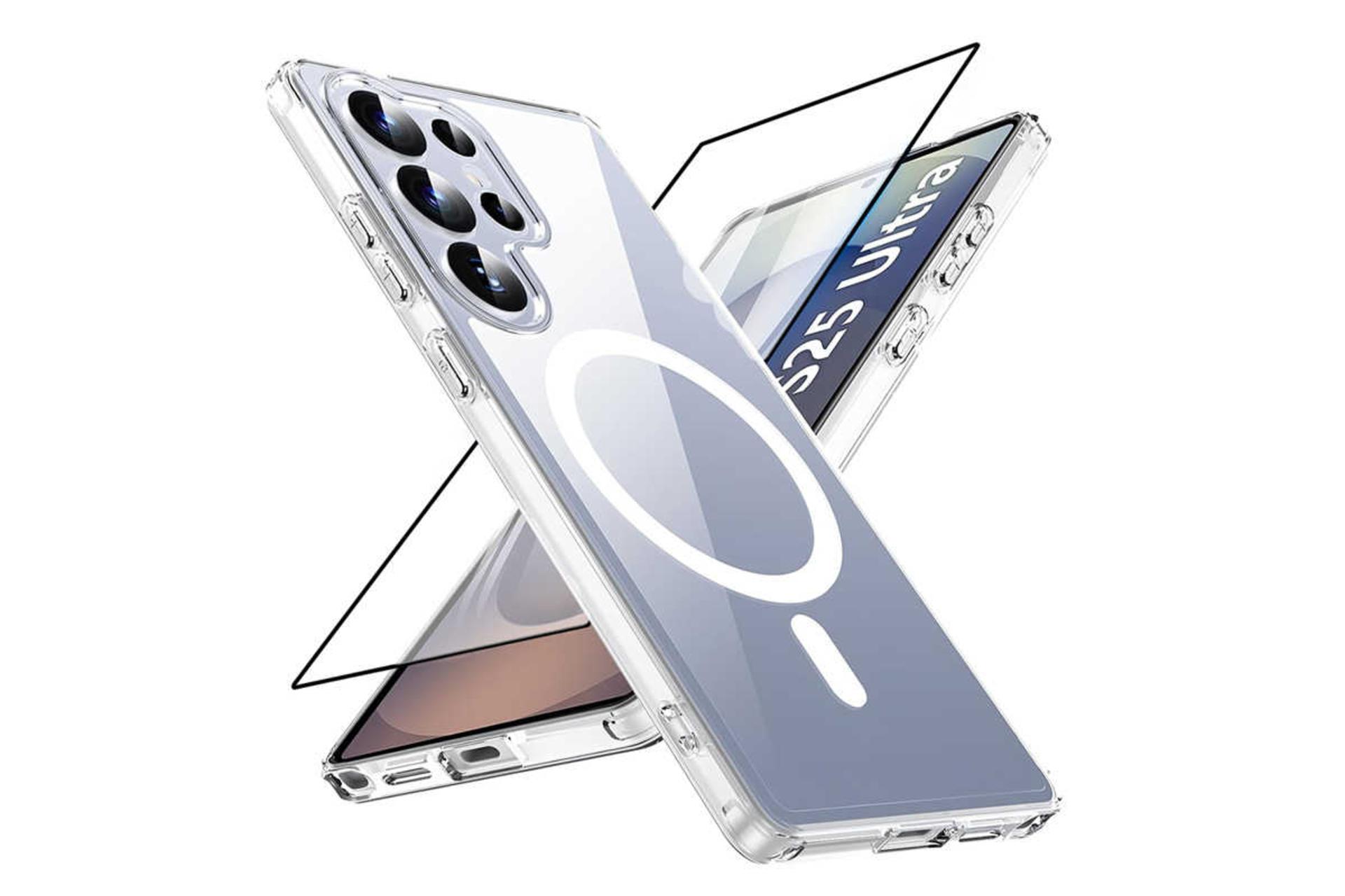 نمای پشت قاب گوشی آلتیمیت شیلد مدل TPR Magsafe GLS مناسب سامسونگ Galaxy S25 Ultra همراه با محافظ صفحه نمایش