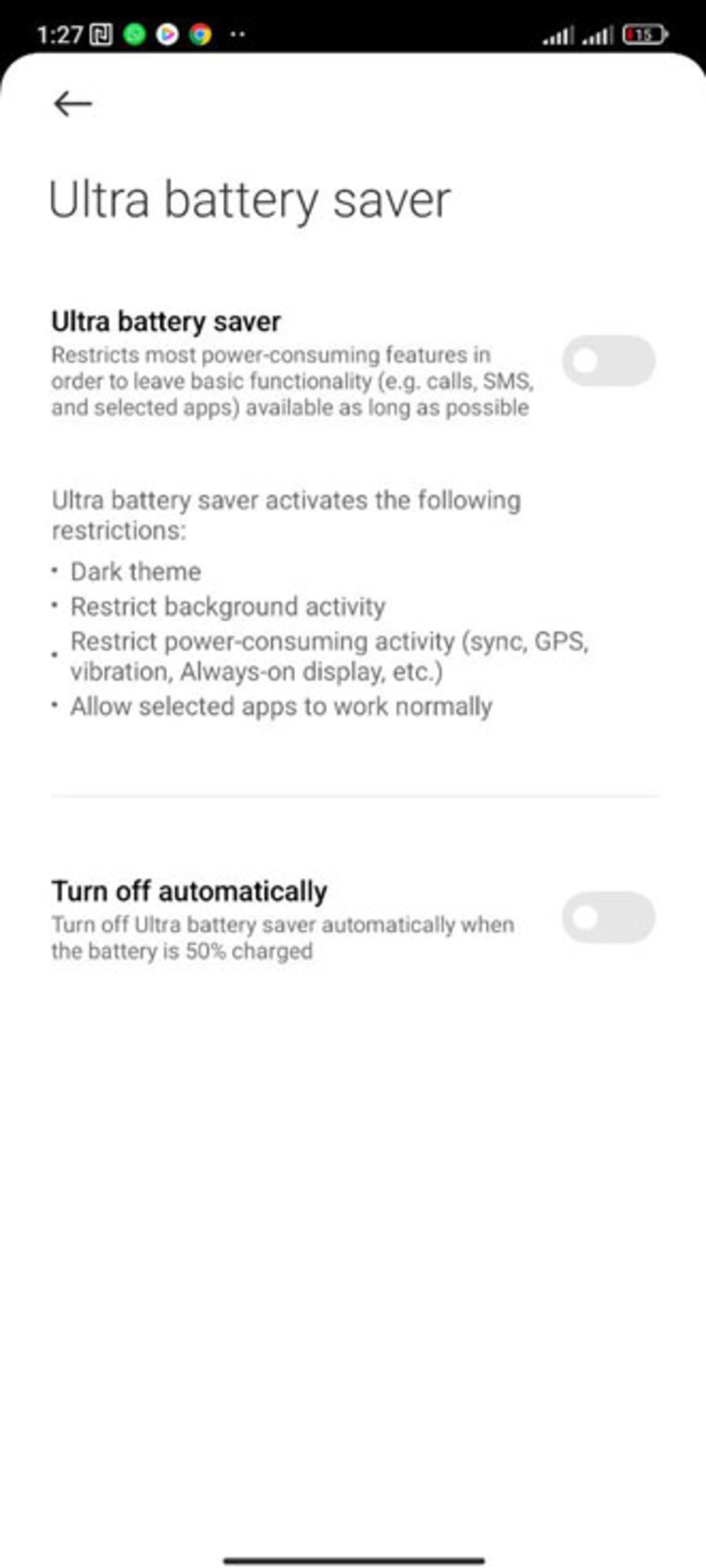 ویژگی Ultra Battery Saver