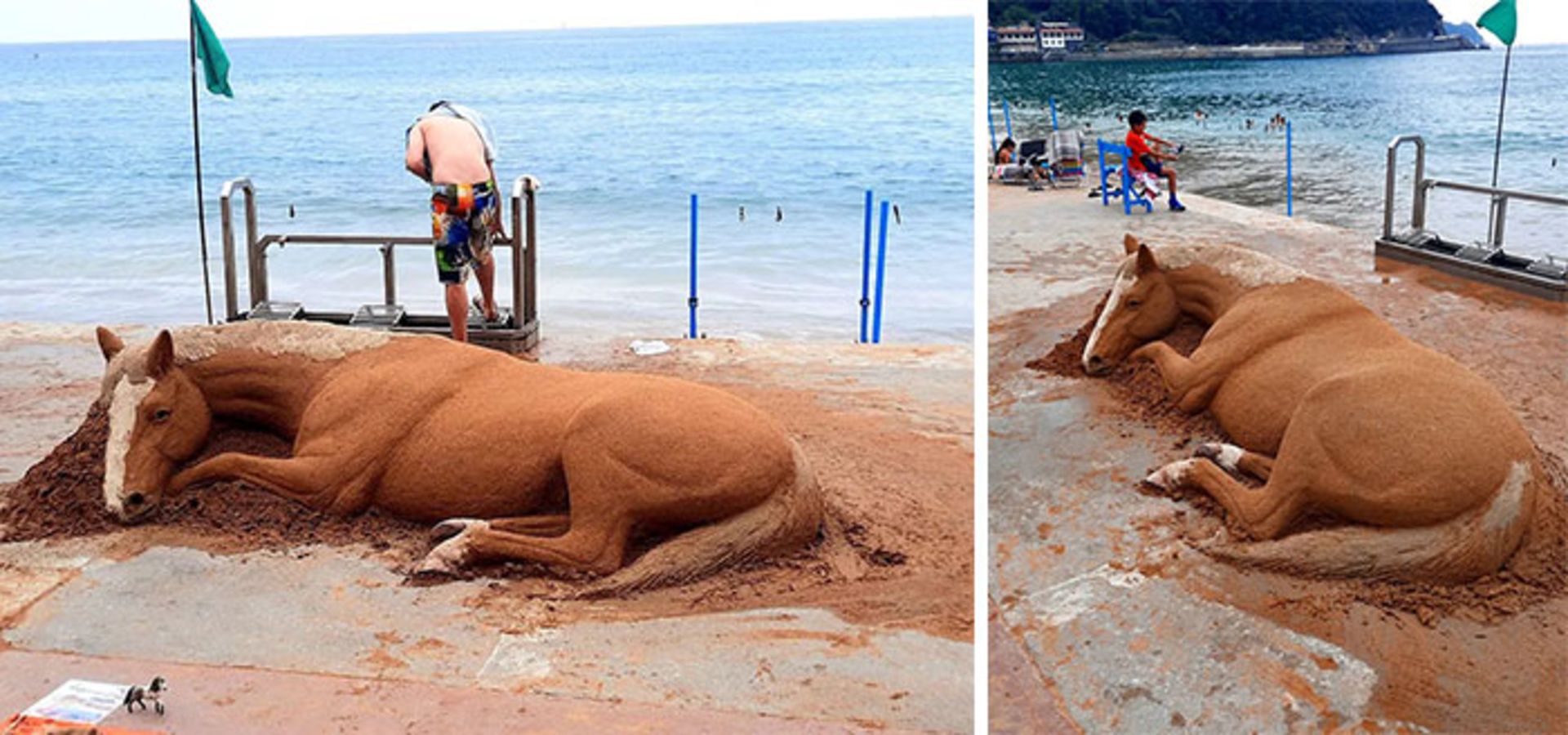 مجسمه شنی اسب عسلی در ساحل