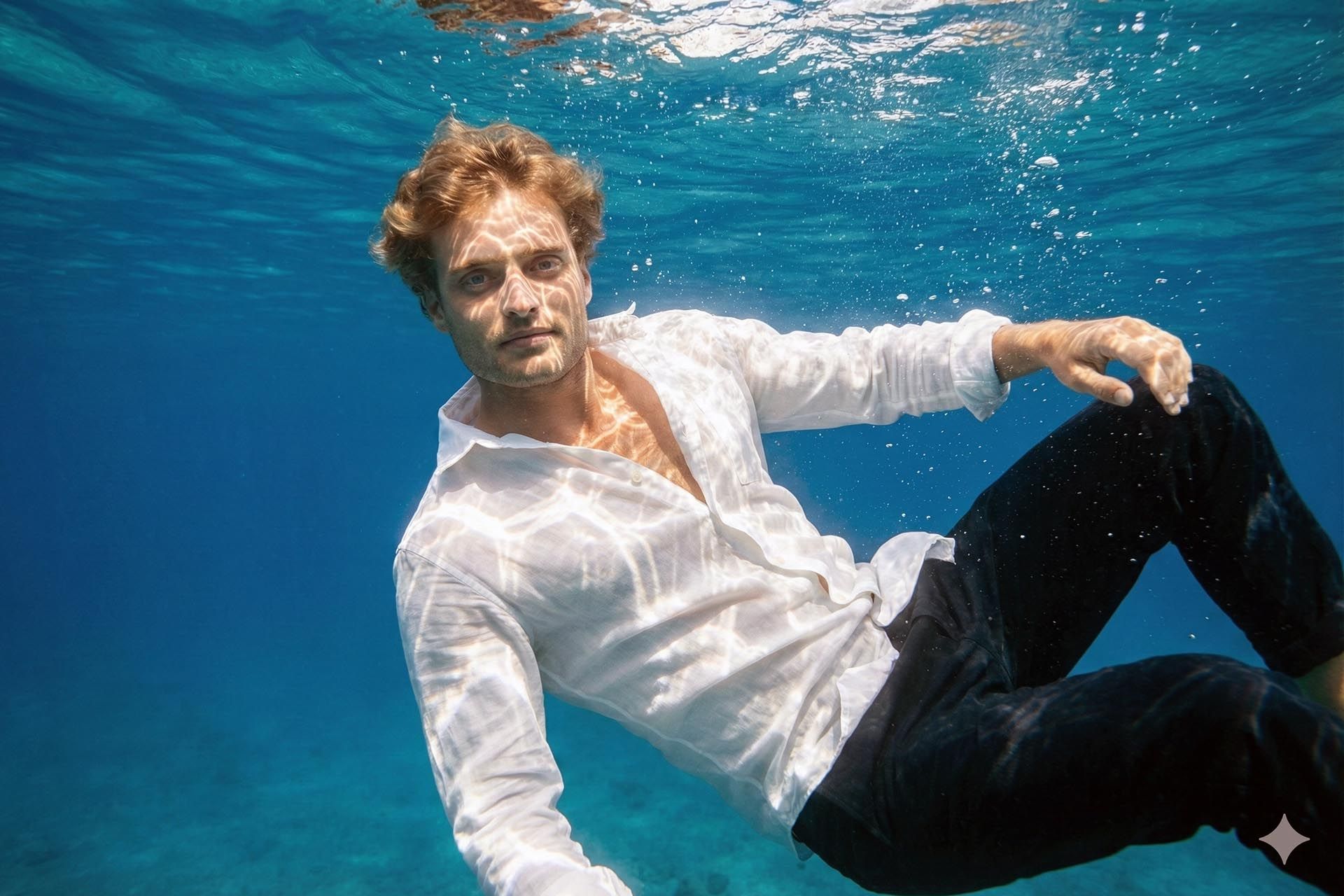 پرتره یک مرد شناور زیر آب - هوش مصنوعی