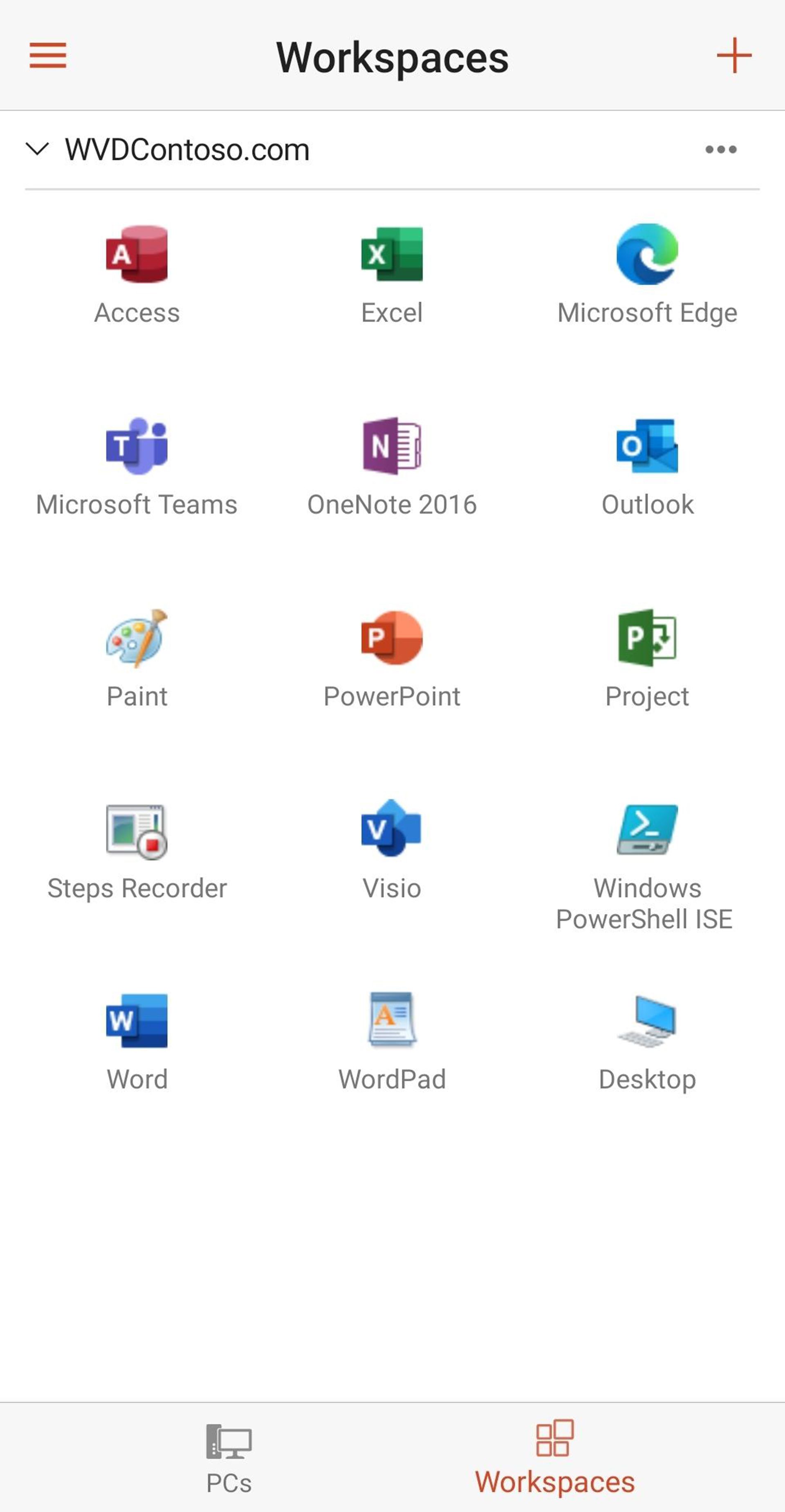 گزینه های مختلف آفیس در اپ Microsoft Remote Desktop